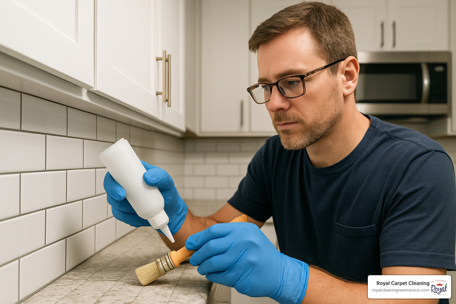 Homeowner applying grout sealer with proper tools and technique - tile grouting companies