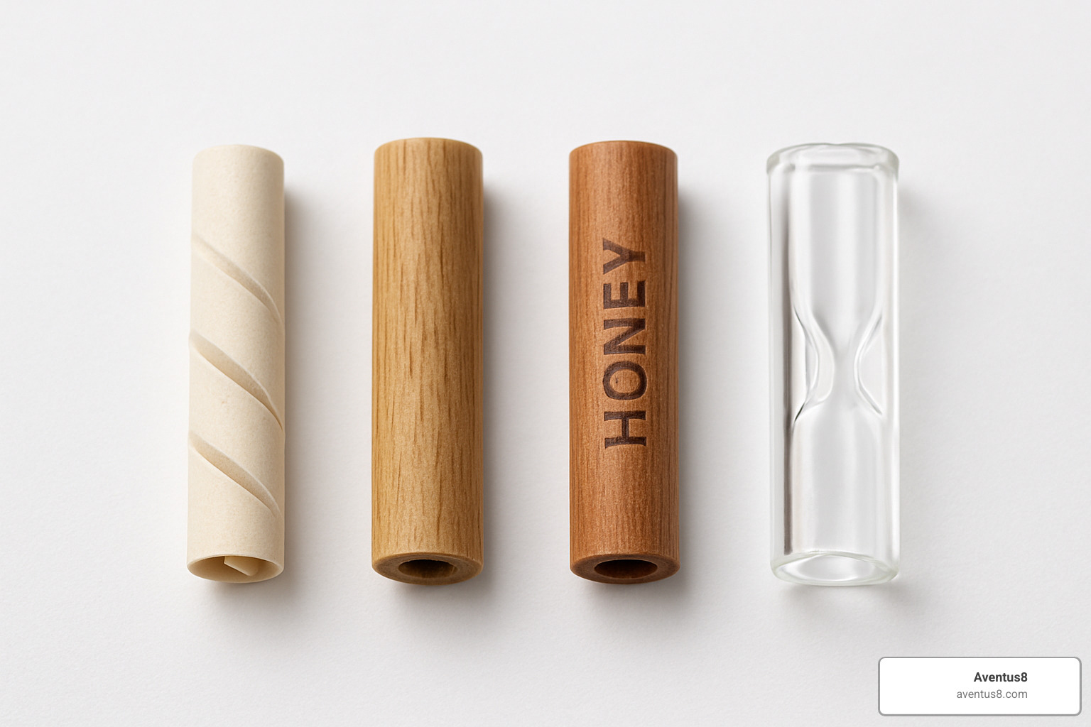 Different filter tip types including spiral paper, wood, flavored wood, and glass filters - Buy pre-rolled blunts
