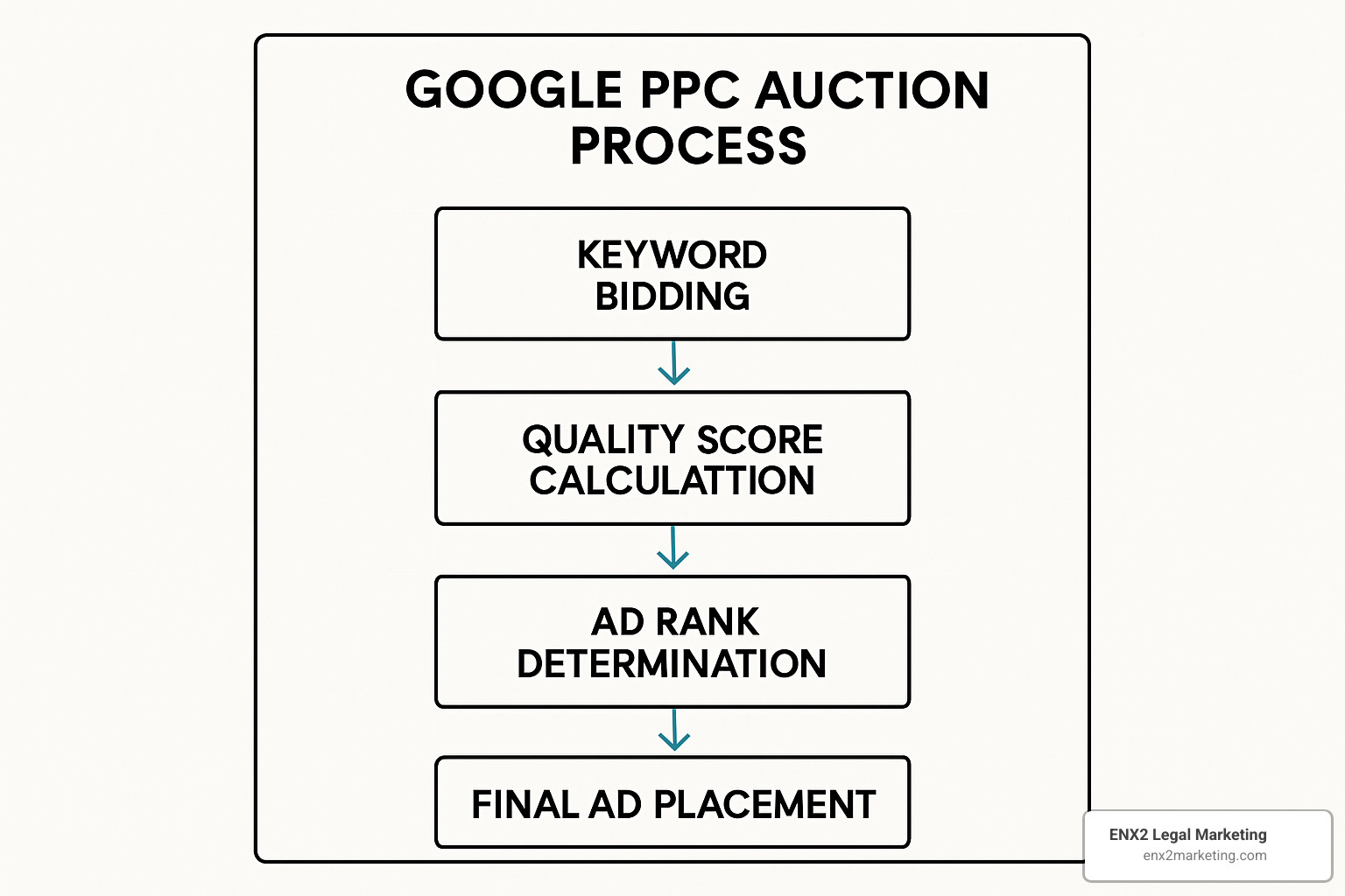 PPC auction flowchart showing bidding process and ad ranking - pay-per-click management