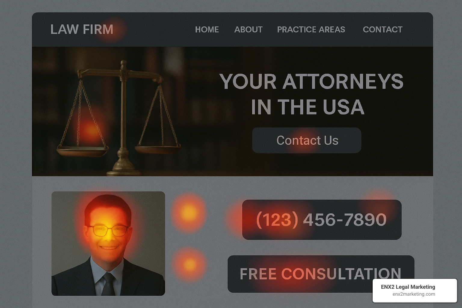 Heatmap highlighting conversion zones on a legal website - pay-per-click management