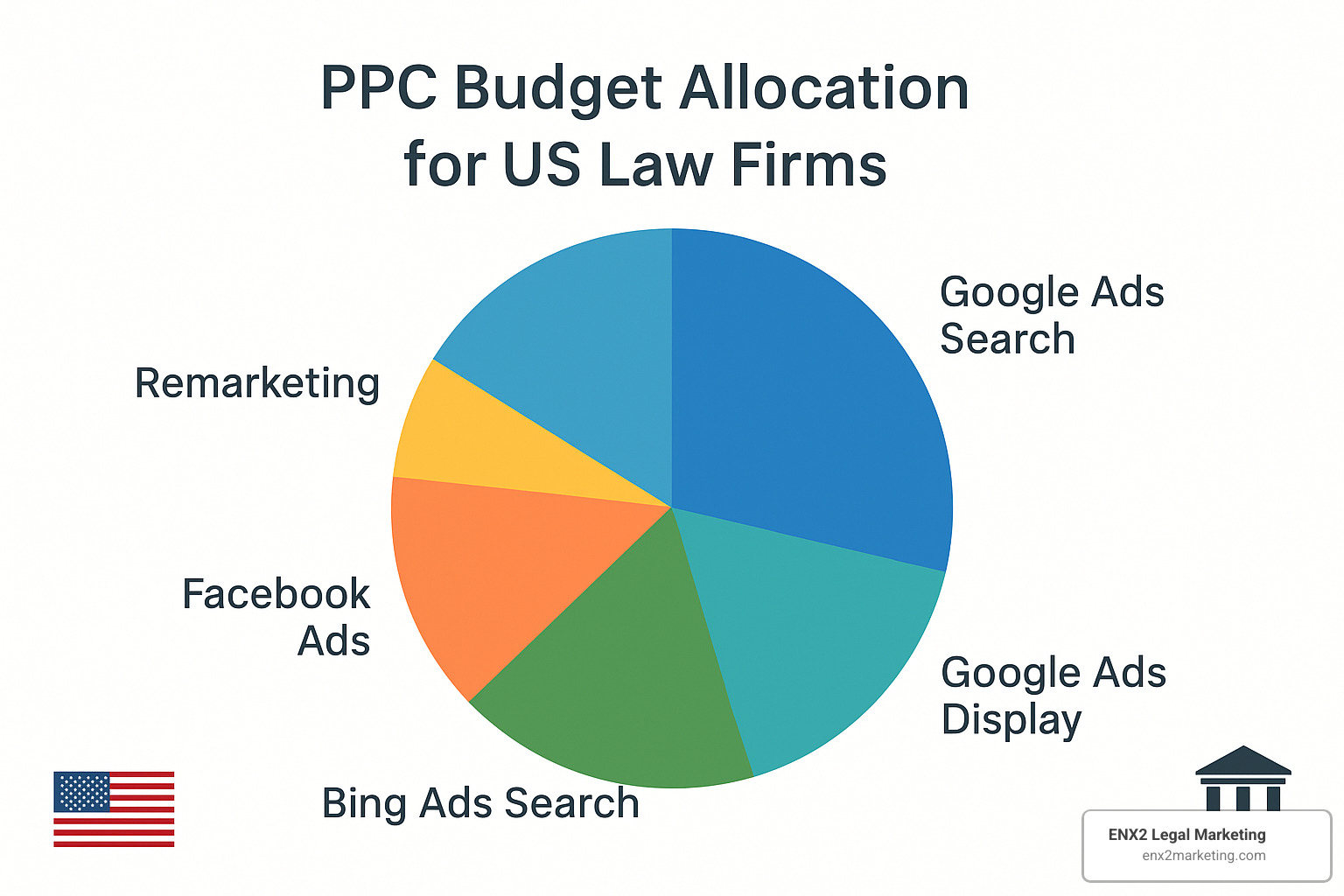 Pie chart showing budget allocation across different PPC channels and campaign types - pay-per-click management