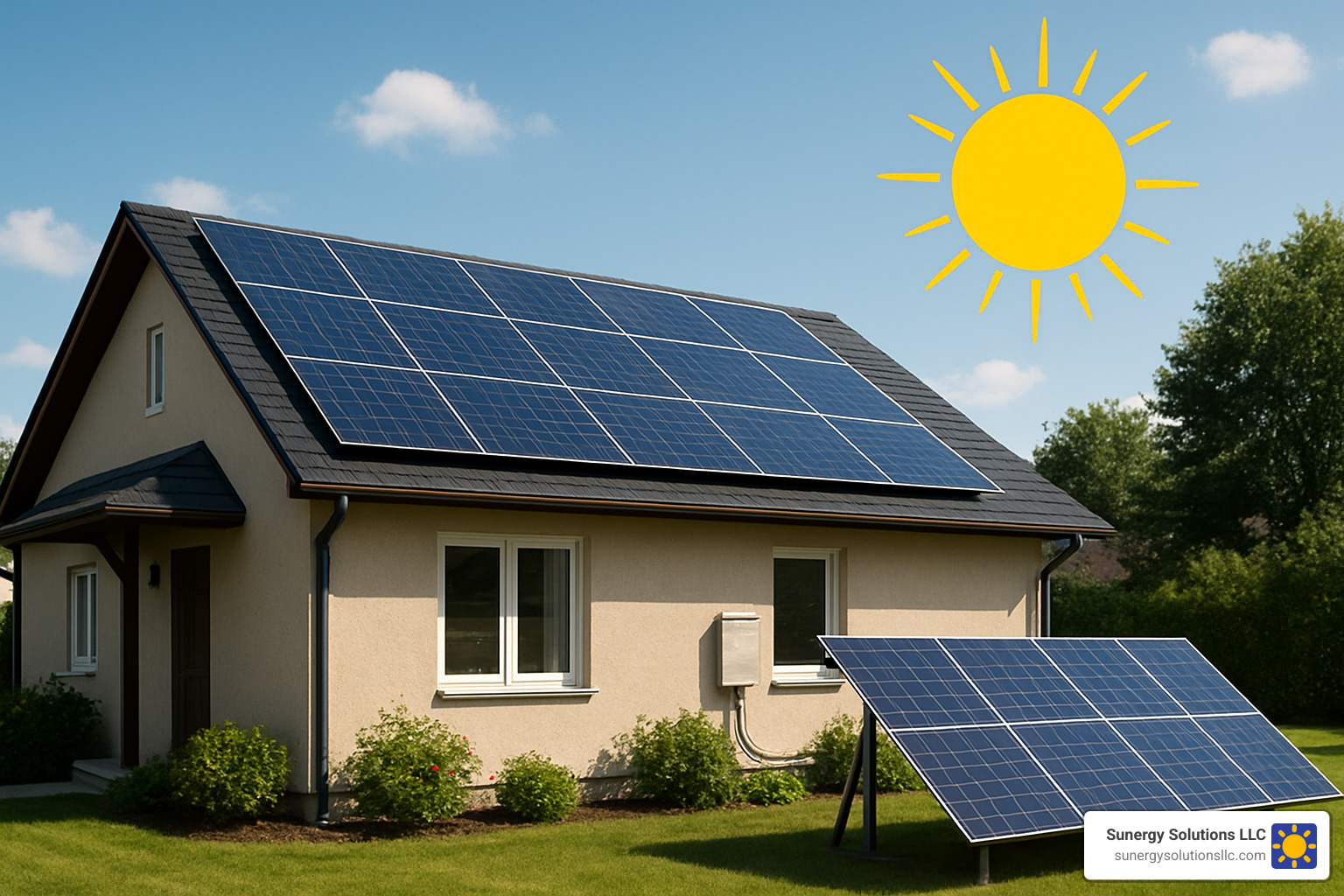 Calculator and utility bill showing solar savings calculations and monthly payment comparisons - home solar energy
