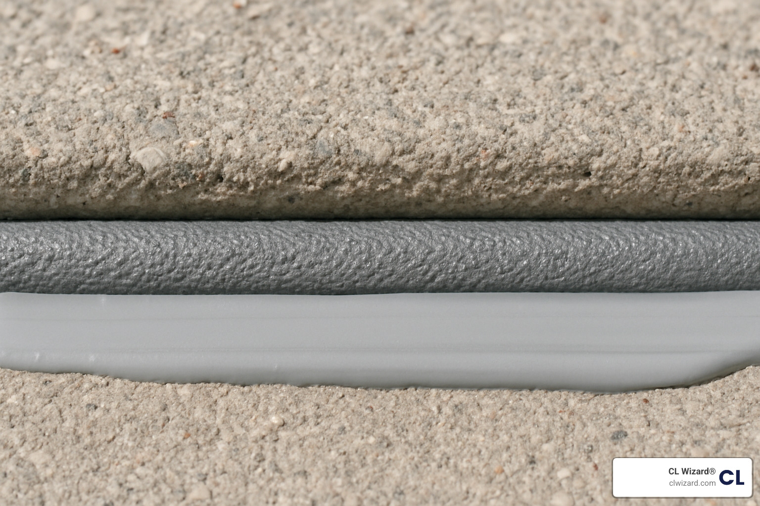 close-up view of expansion joint with backer rod and sealant - expansion joint crack repair