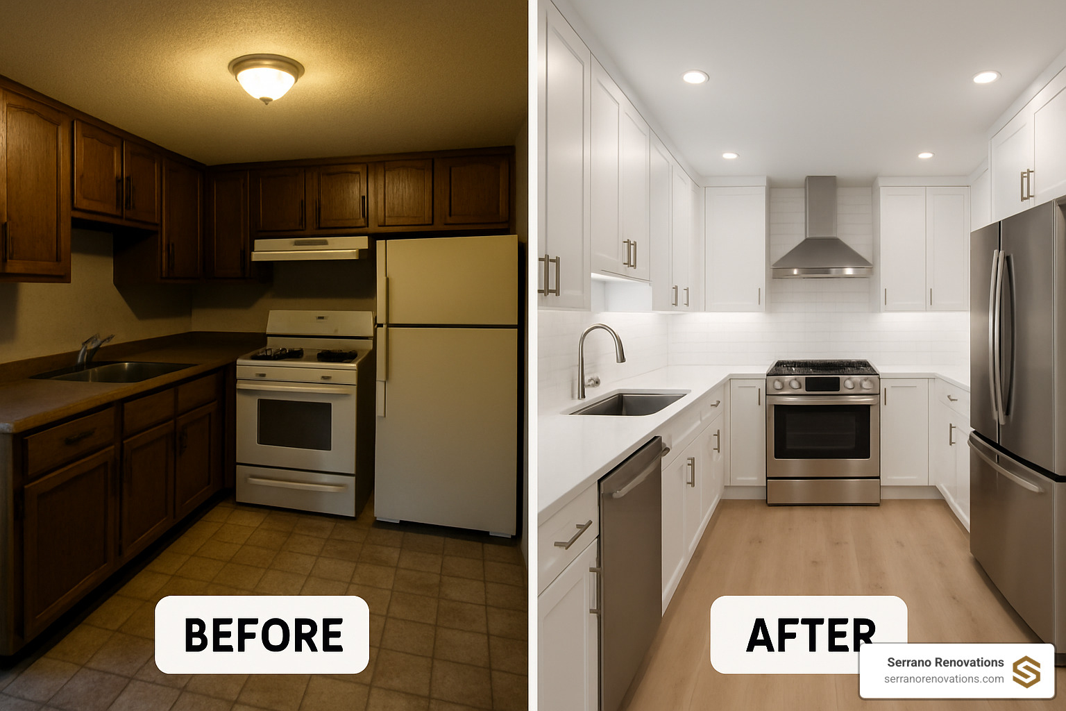 kitchen before and after renovation - property remodeling & services