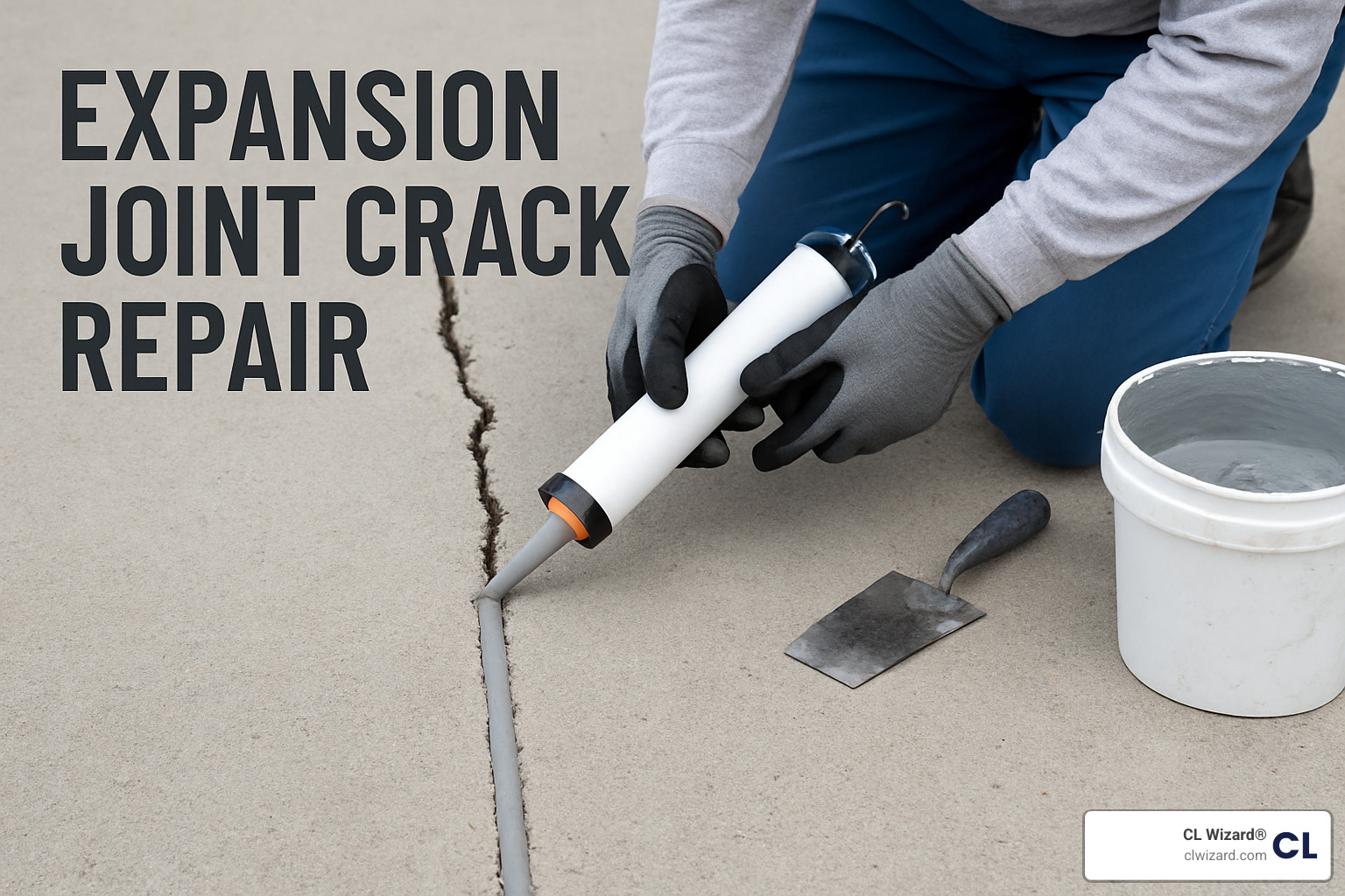 CL Wizard technician injecting polyvinyl solution into expansion joint crack - expansion joint crack repair