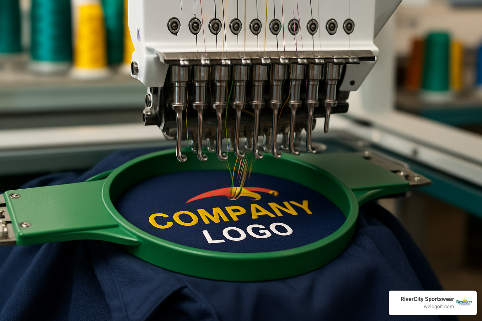 embroidery machine in action - embroidered uniforms