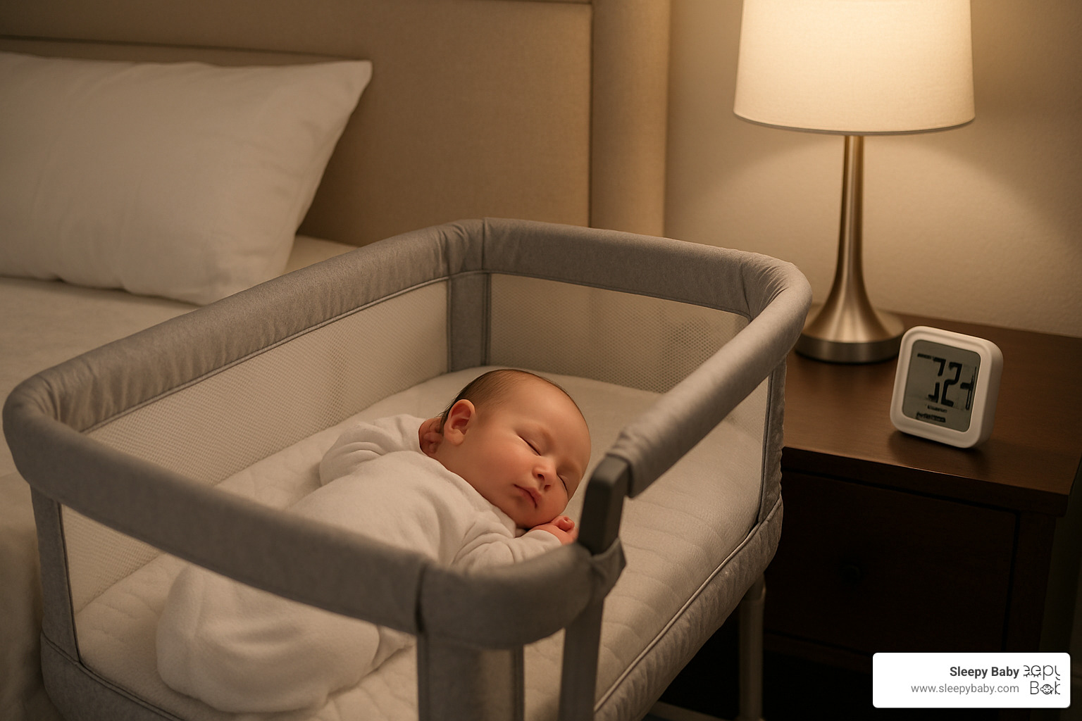 bedside bassinet with room thermometer - newborn summer essentials