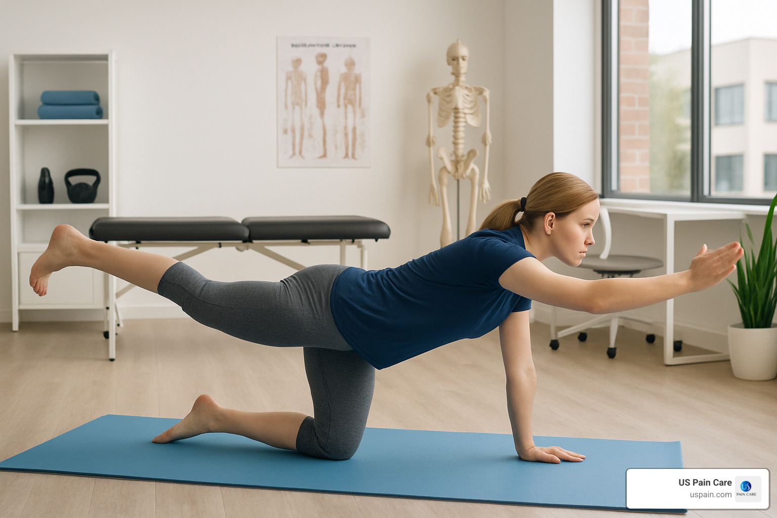 patient demonstrating bird dog exercise for back pain - back pain patient education patient demonstrating bird dog exercise for back pain - back pain patient education