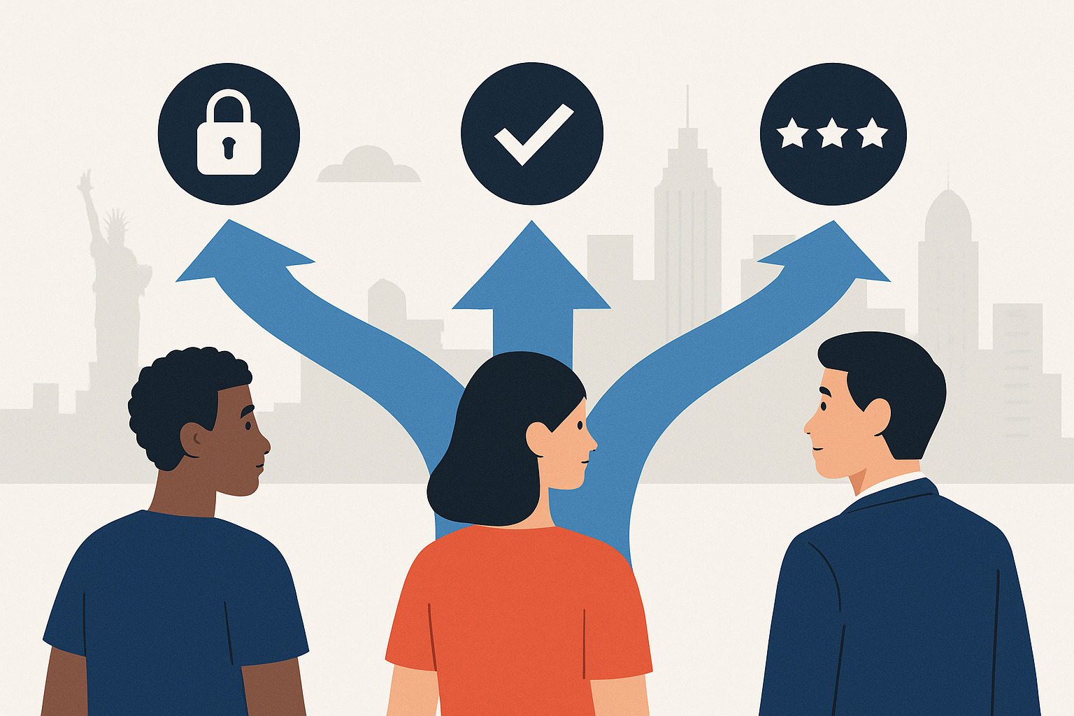 user avatars choosing paths - crypto wallet