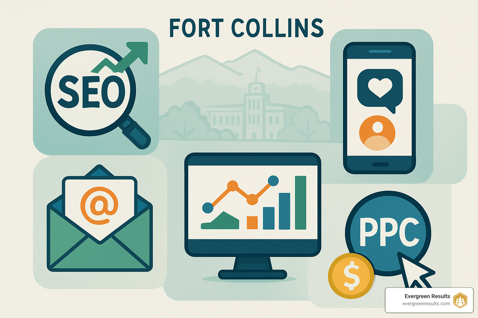 digital marketing services icons collage - digital marketing fort collins