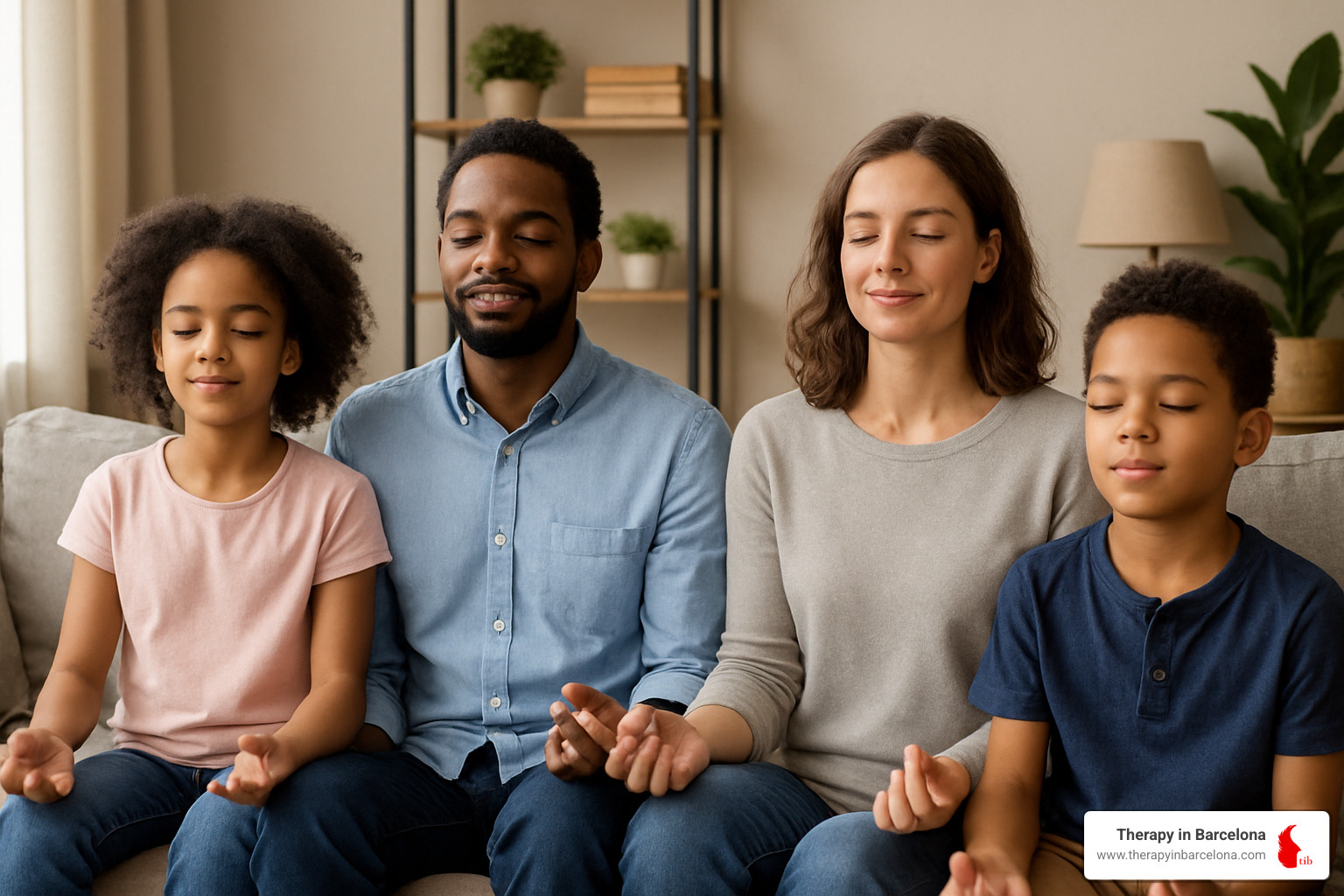 family doing breathing exercise together - anger management family therapy