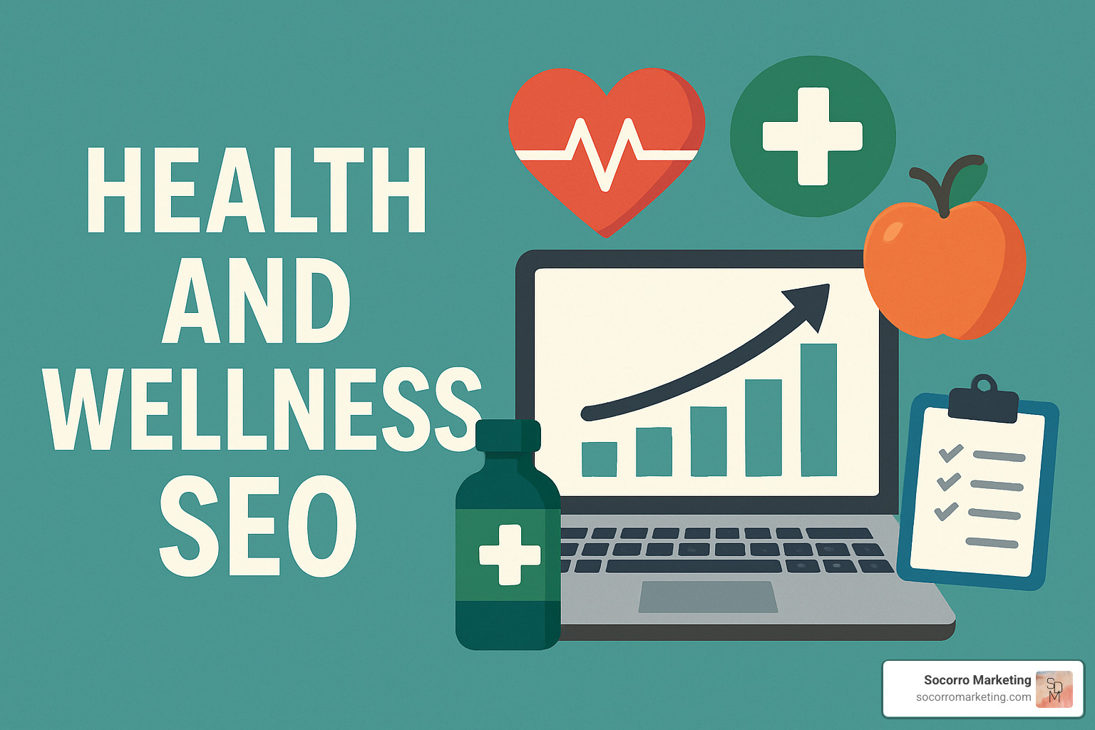 Optimized health and wellness website mockup showing proper header structure, author credentials, schema markup, and mobile-responsive design - health and wellness seo
