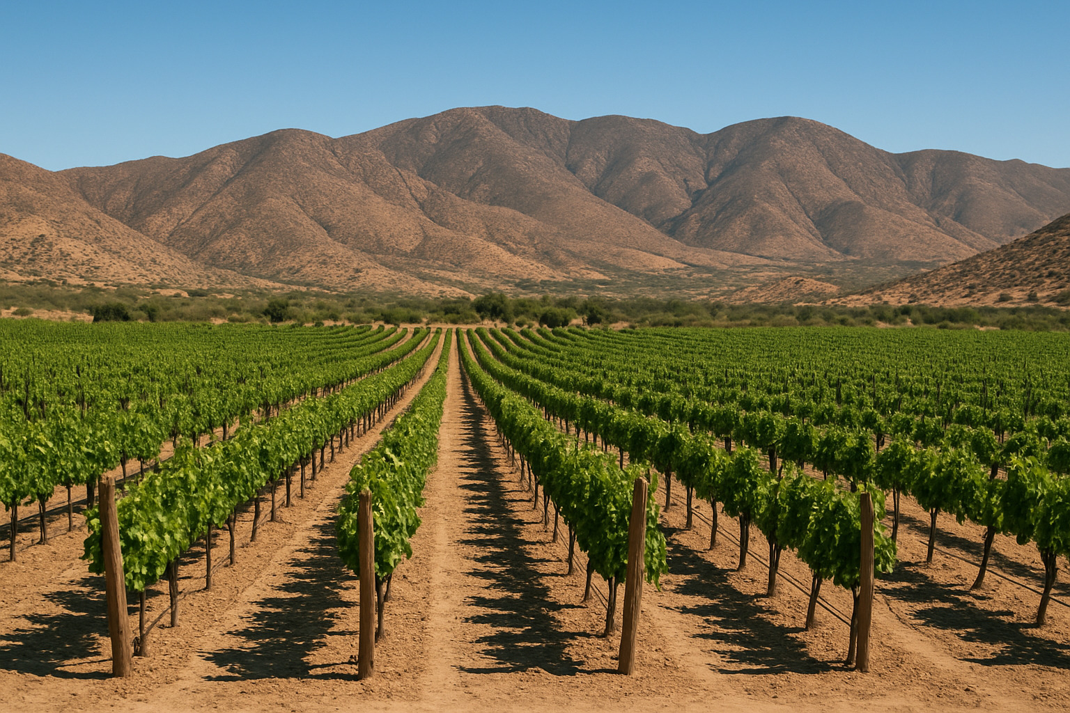 Valle de Guadalupe vineyards with desert mountains in background - Cabo San Lucas wine tasting