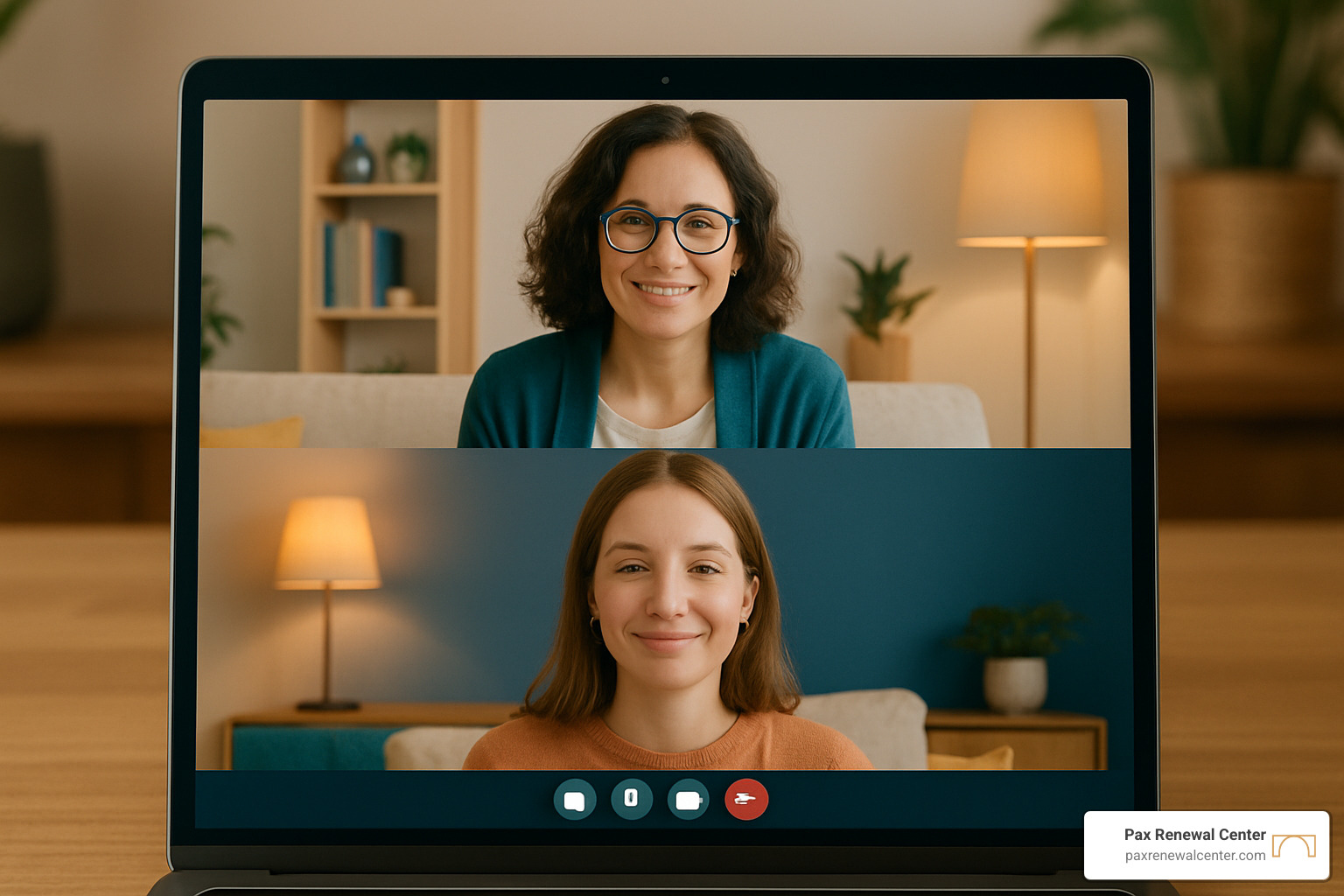 online counseling session showing therapist and client in comfortable, supportive environment - faith based trauma therapy