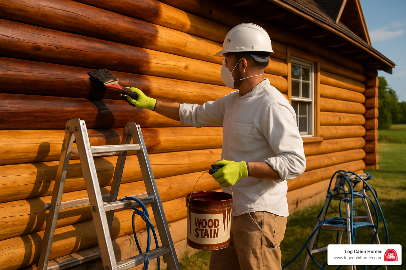 log home staining and sealing process - log home care