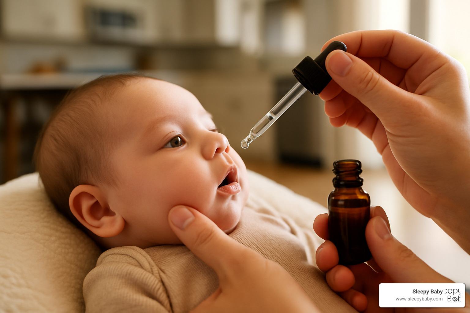 parent using dropper to give baby gas drops - difference between gas drops and gripe water