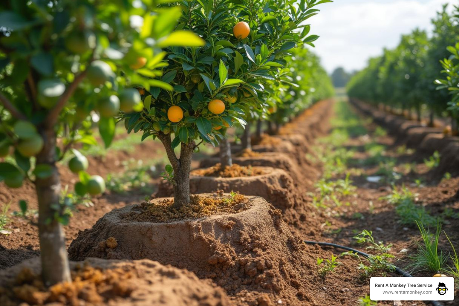 raised-bed citrus replanting showing proper mound construction - citrus collar rot treatment