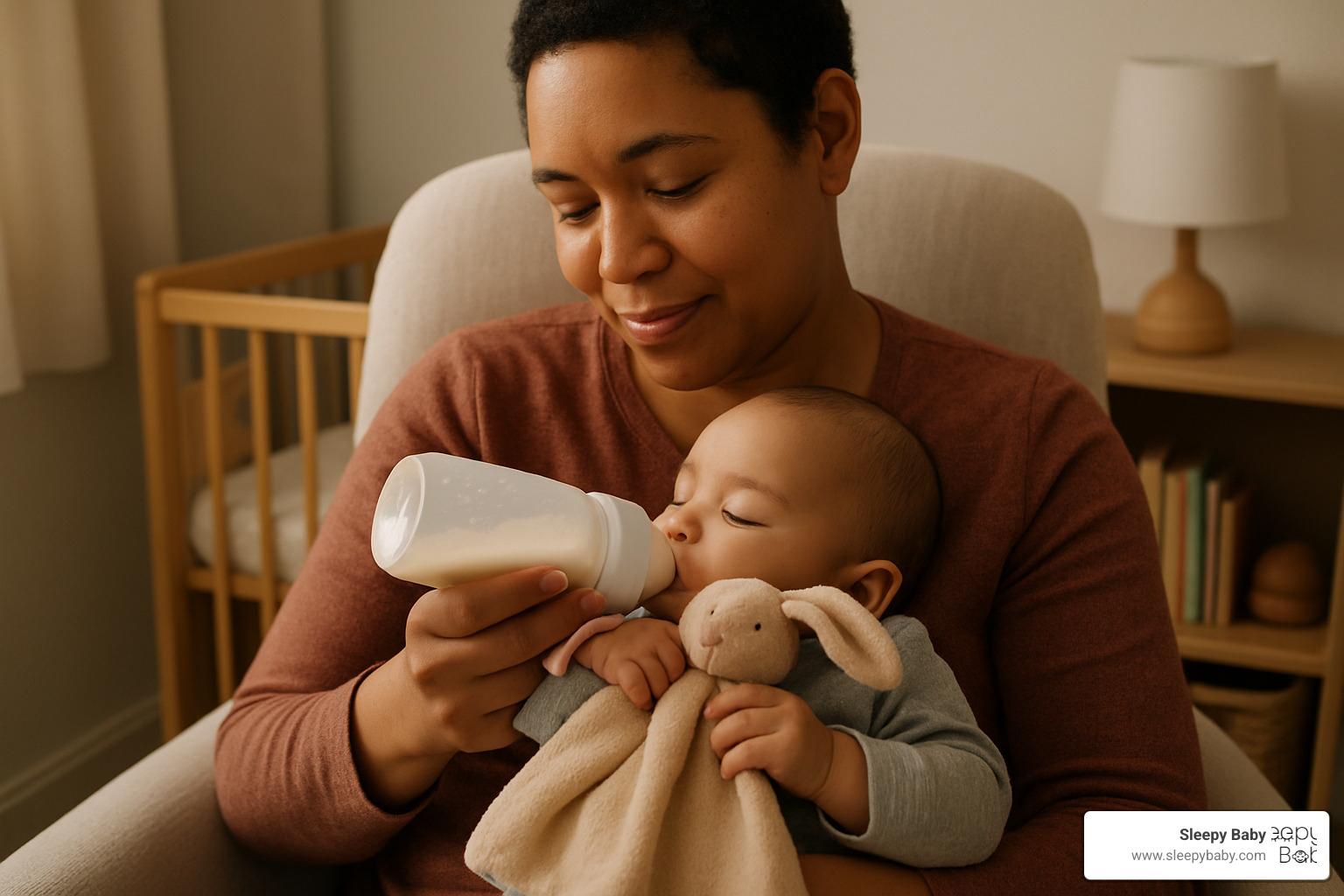 parent demonstrating comforter cuddle during feed - baby sleep comforter