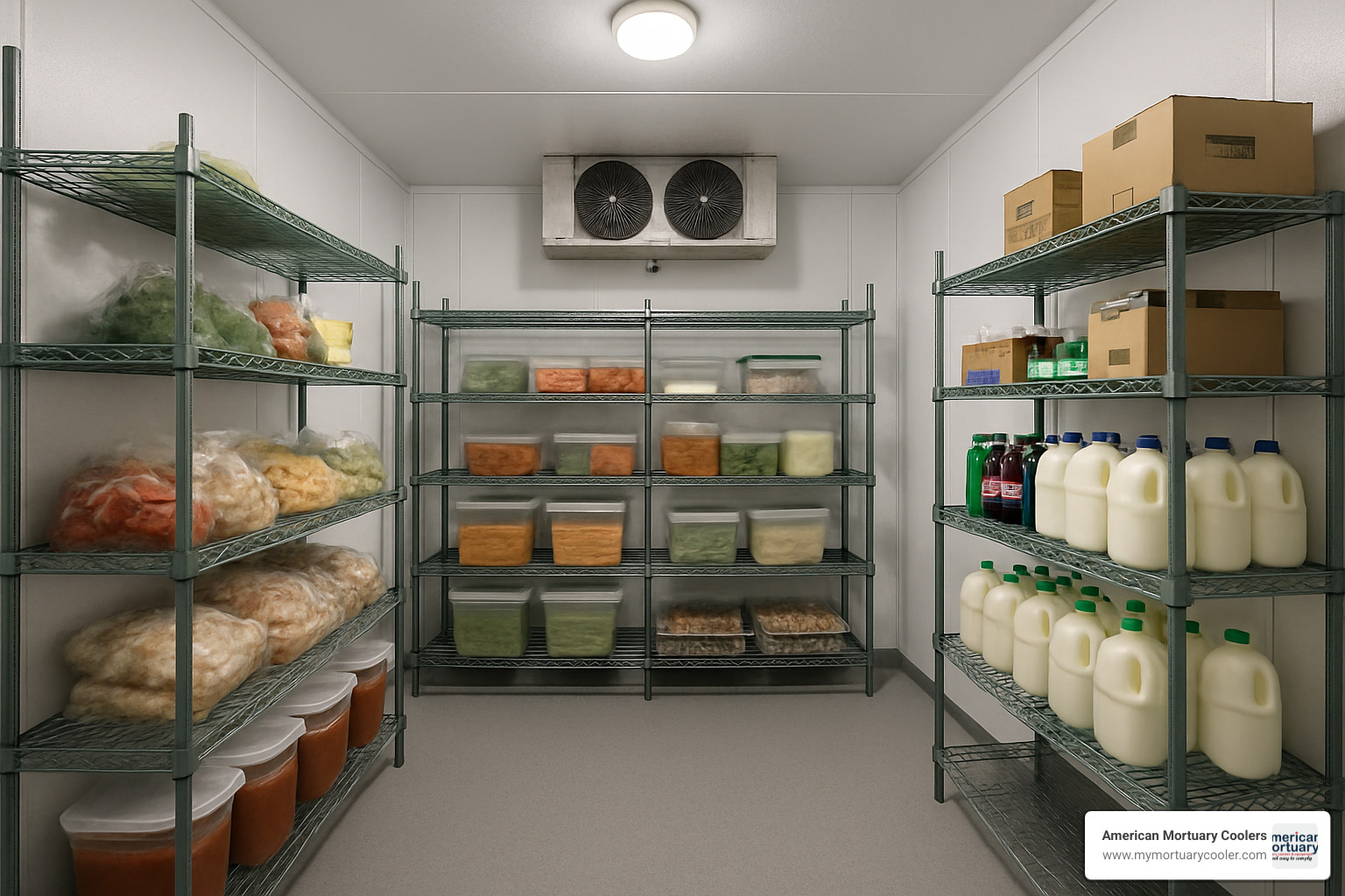 Interior view of 10x12 walk-in cooler with shelving systems - 10x12 walk in cooler