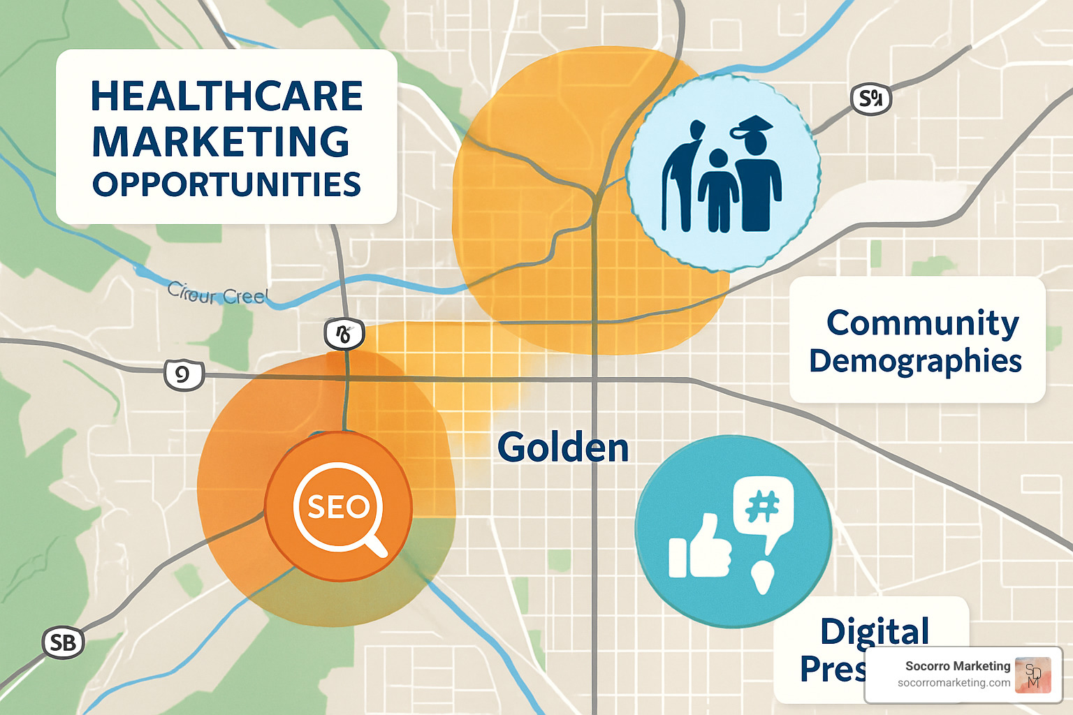 Map of Golden, Colorado highlighting local healthcare marketing opportunities, community demographics, and digital presence optimization strategies - healthcare marketing Golden