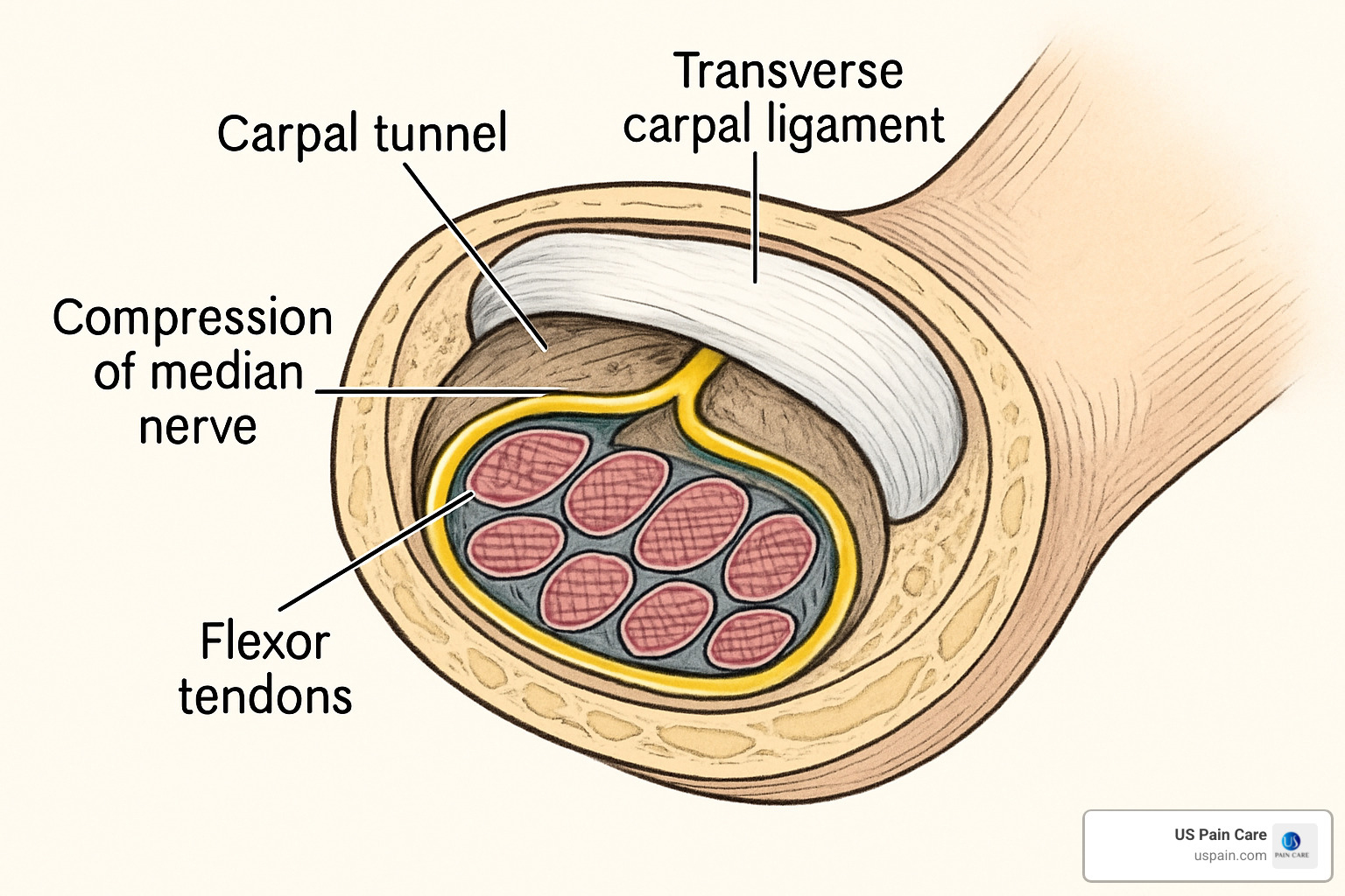 anatomical diagram showing median nerve compression in carpal tunnel - pain management for carpal tunnel anatomical diagram showing median nerve compression in carpal tunnel - pain management for carpal tunnel