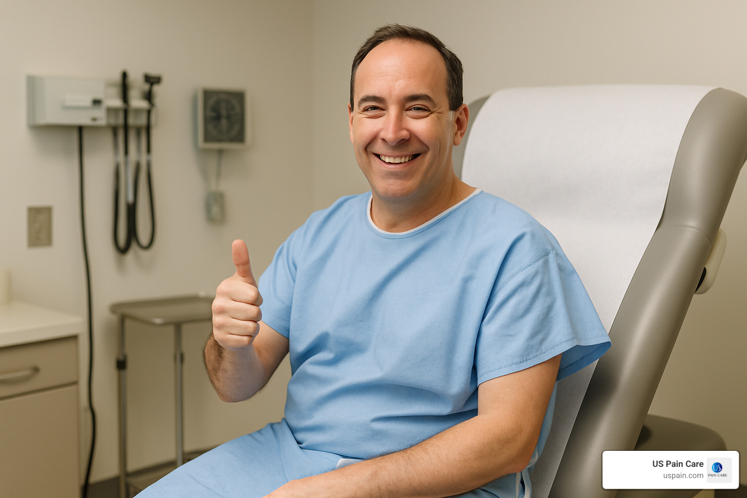 patient giving thumbs up with relieved expression after successful minimally invasive back procedure - minimally invasive back procedures