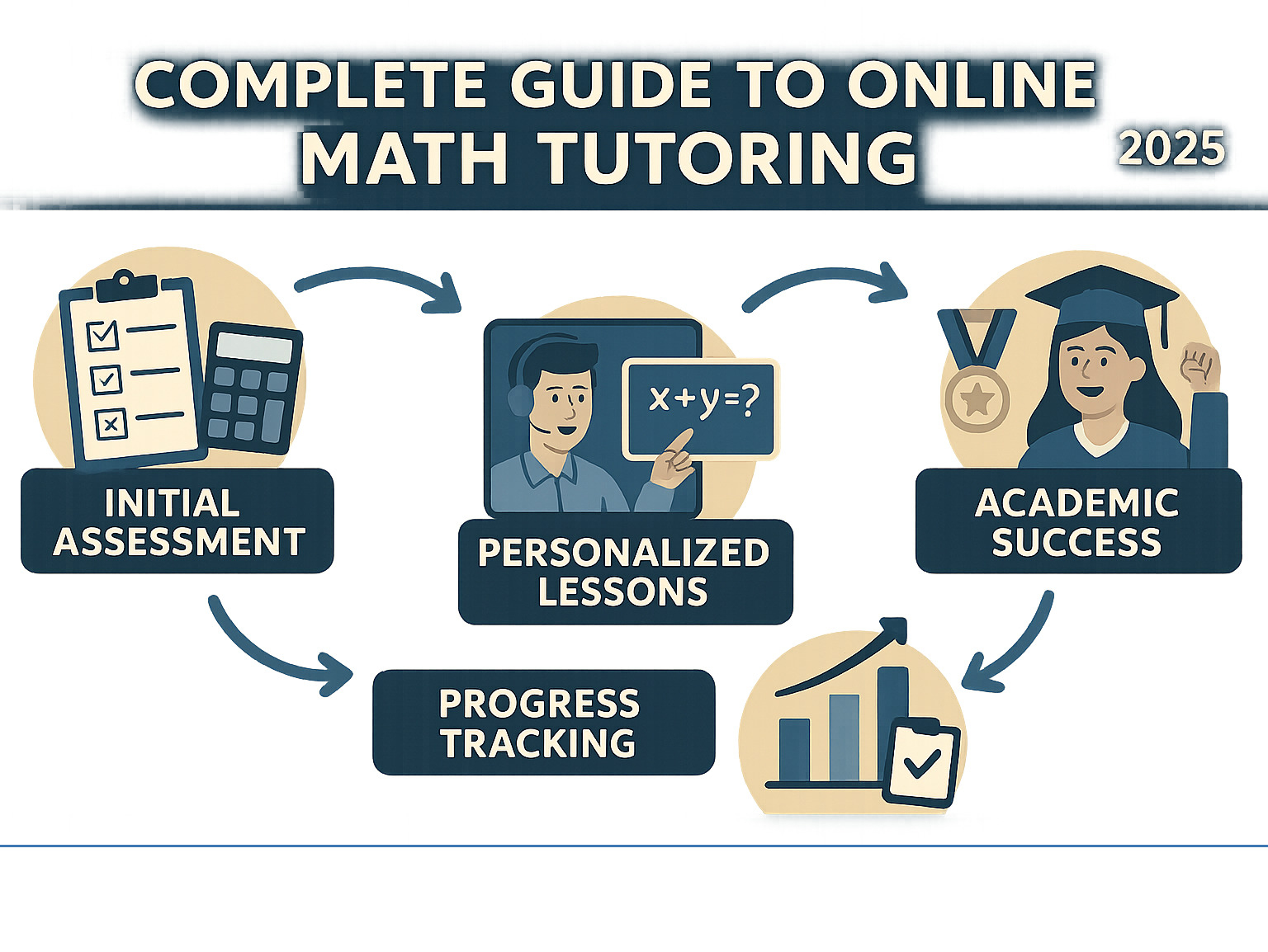 Complete guide to online math tutoring process from initial assessment through progress tracking and academic success - math tutor infographic Complete guide to online math tutoring process from initial assessment through progress tracking and academic success - math tutor infographic