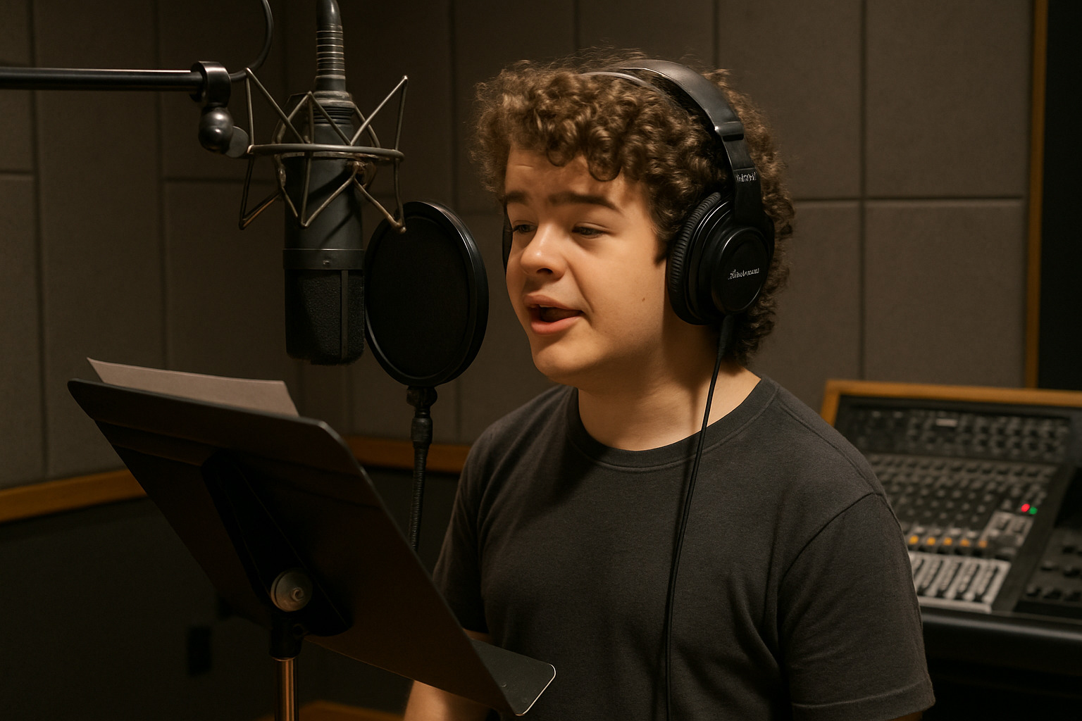 Gaten Matarazzo in a recording studio working on voice acting projects - gaten matarazzo