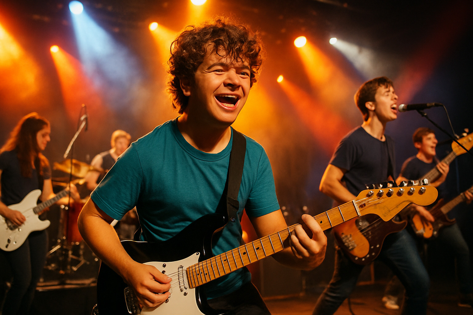 Gaten Matarazzo playing guitar with his band Work In Progress - gaten matarazzo