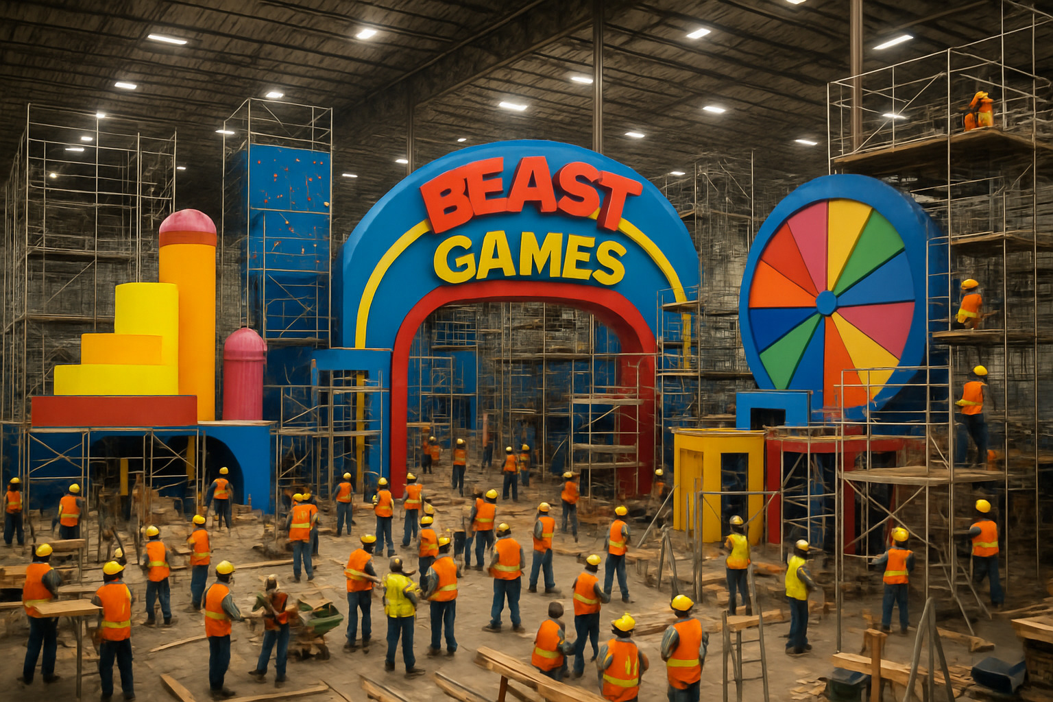 Massive Beast Games set construction showing scale of production - mr beast net worth