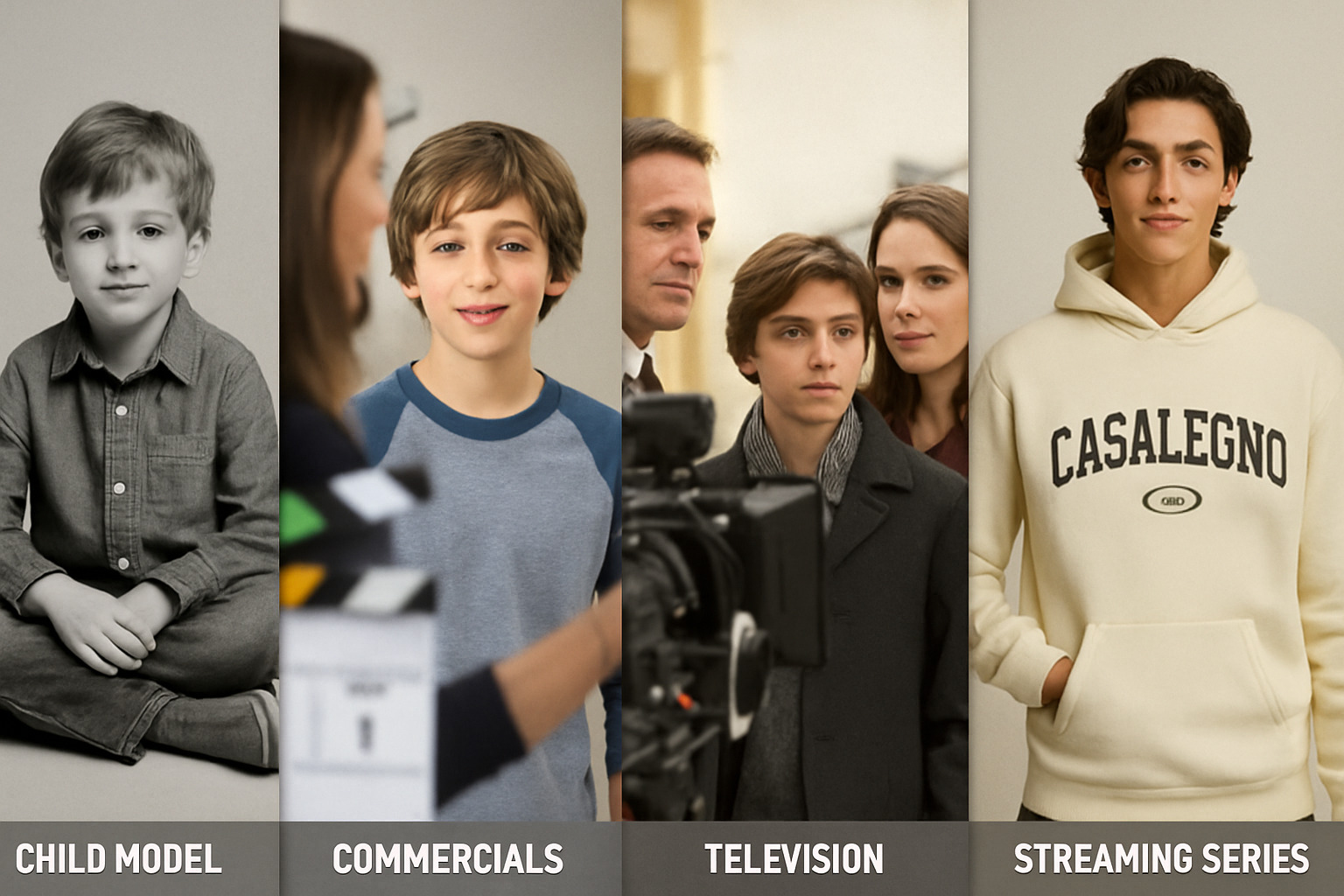 Career timeline showing Gavin Casalegno's progression from child model to leading actor -  how old is gavin casalegno