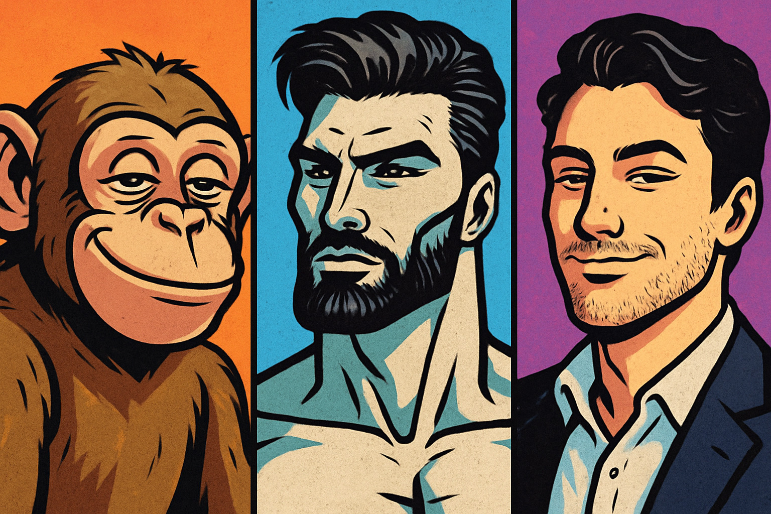 Side-by-side comparison of popular confident meme faces - rizz monkey 