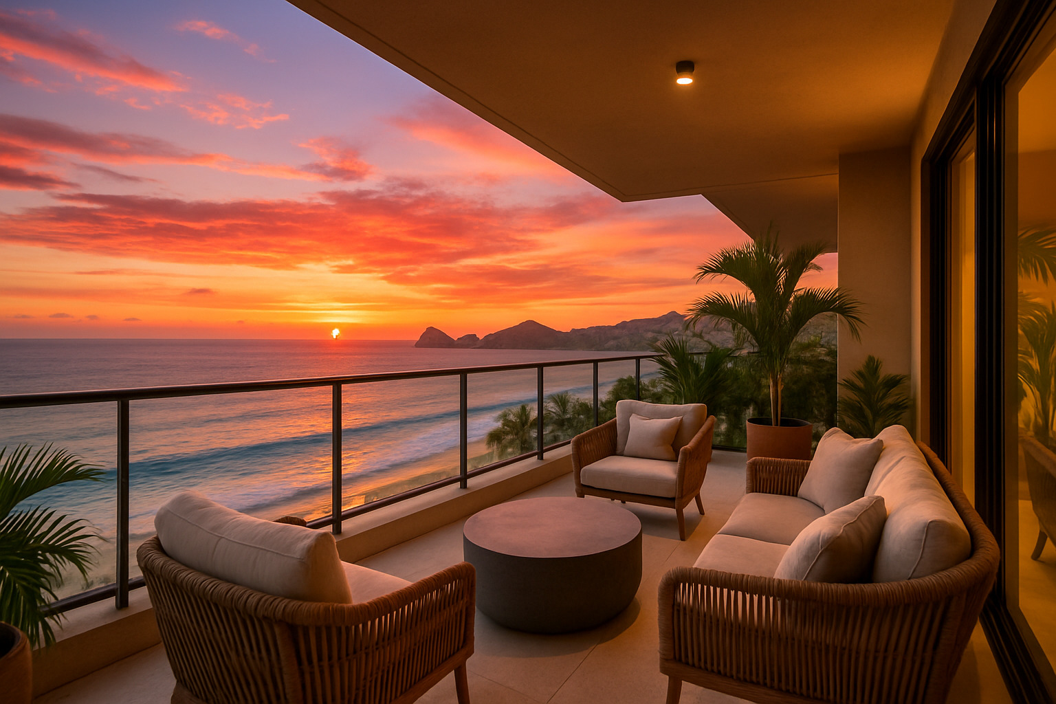 condo balcony overlooking sunset - cabo san lucas vacation homes