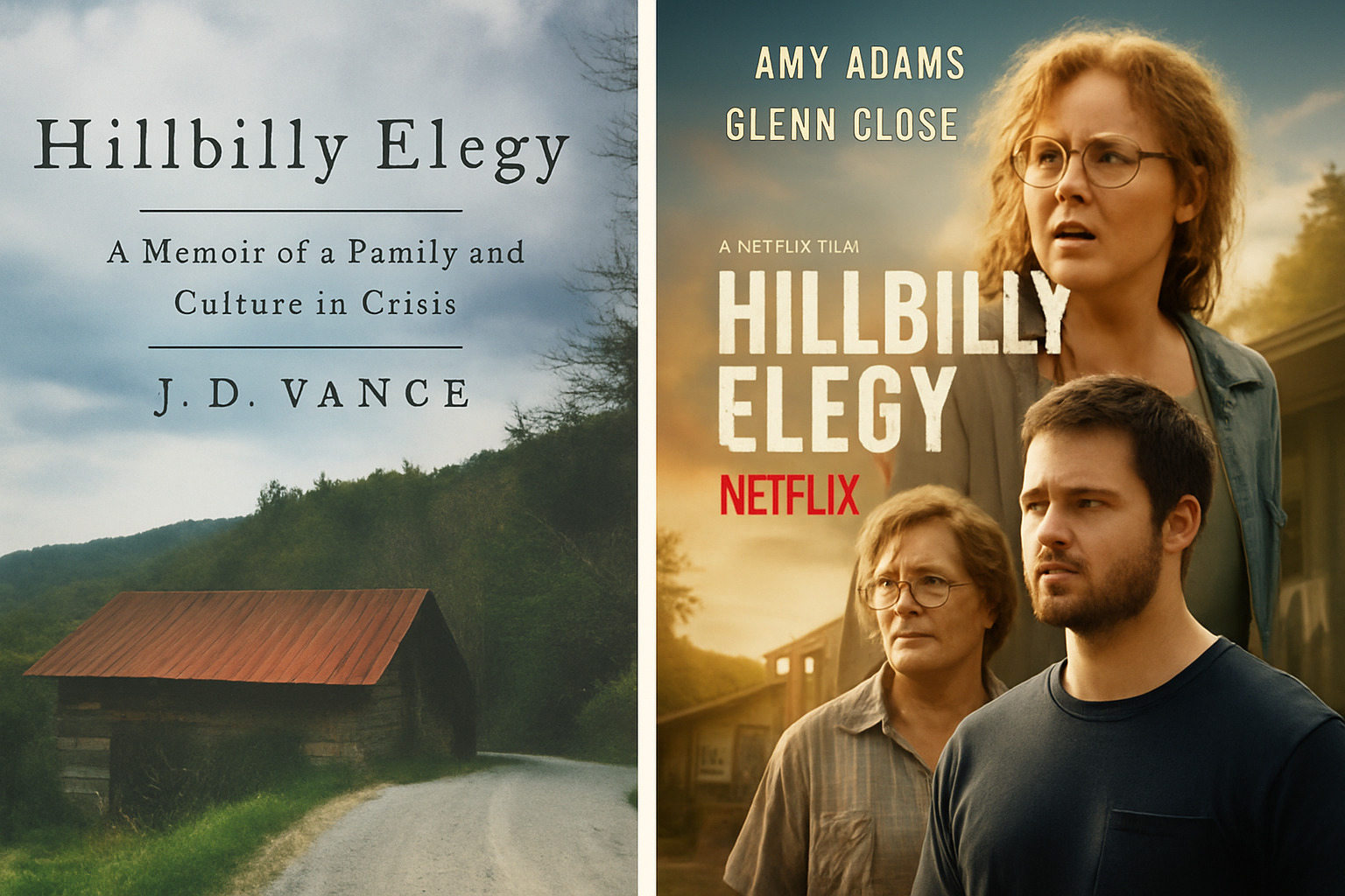 Hillbilly Elegy book cover and Netflix adaptation poster - jd vance net worth