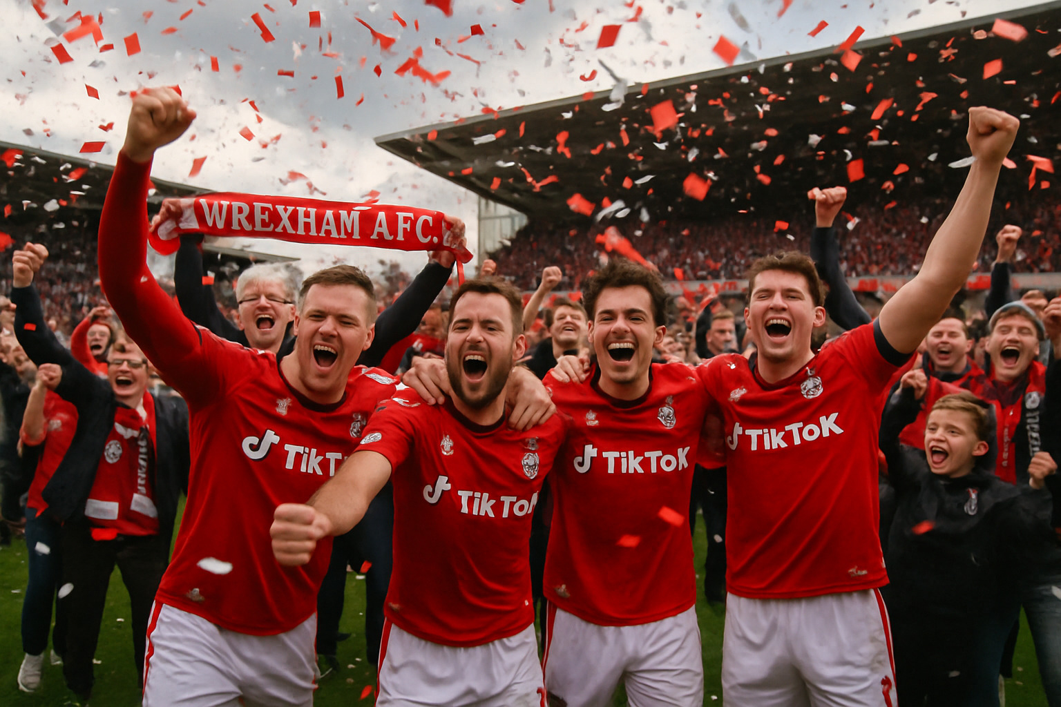 Wrexham AFC celebration after promotion -  ryan reynolds net worth
