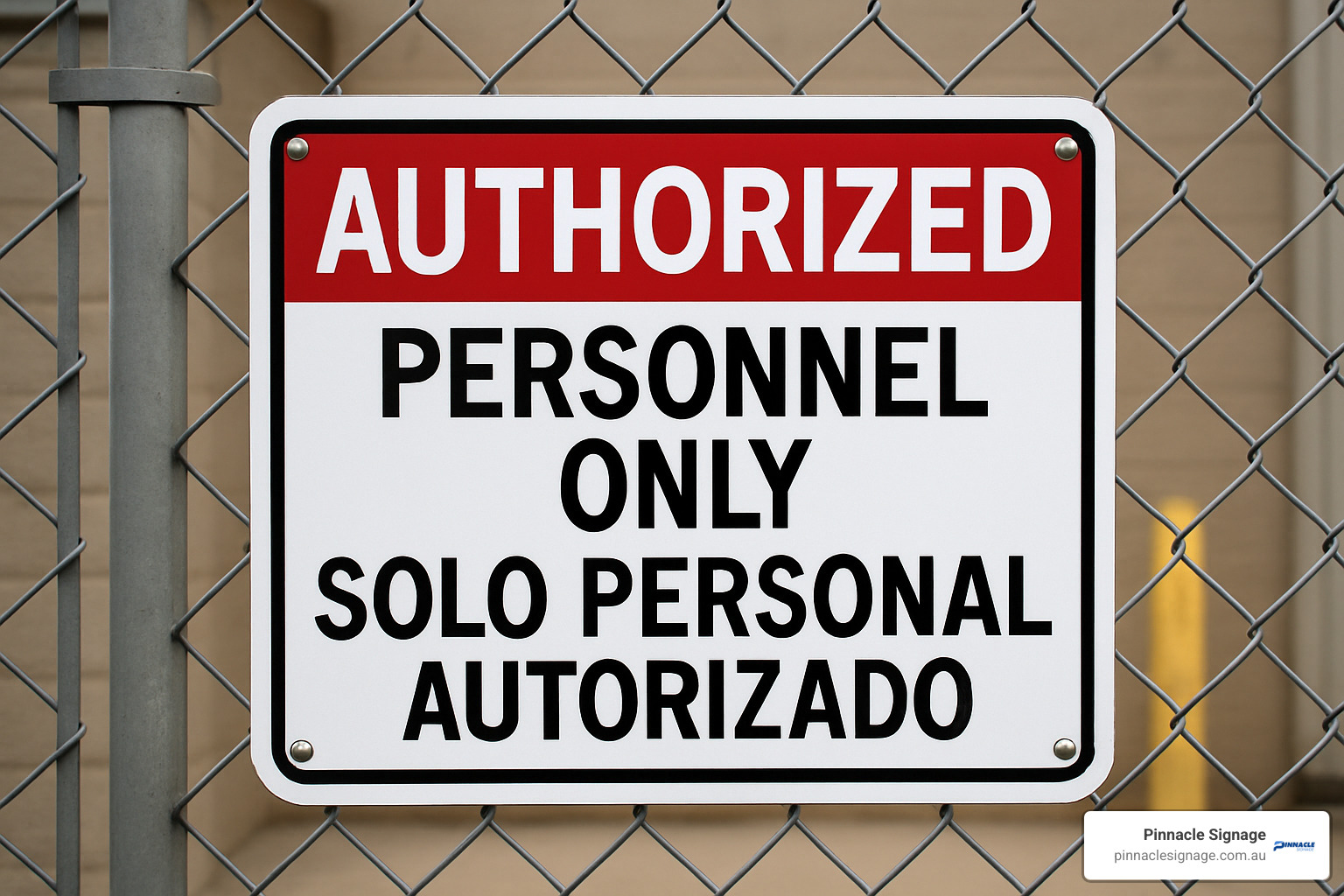 bilingual authorised personnel only signage with English and Spanish text - authorised personnel only signage