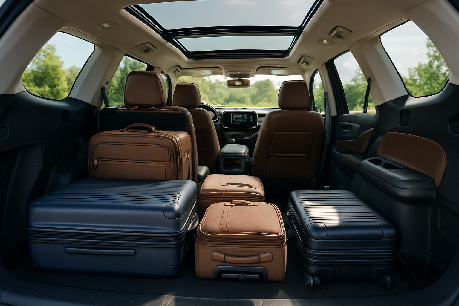 Spacious SUV interior showing comfortable seating and cargo area - most comfortable rental car for long trip