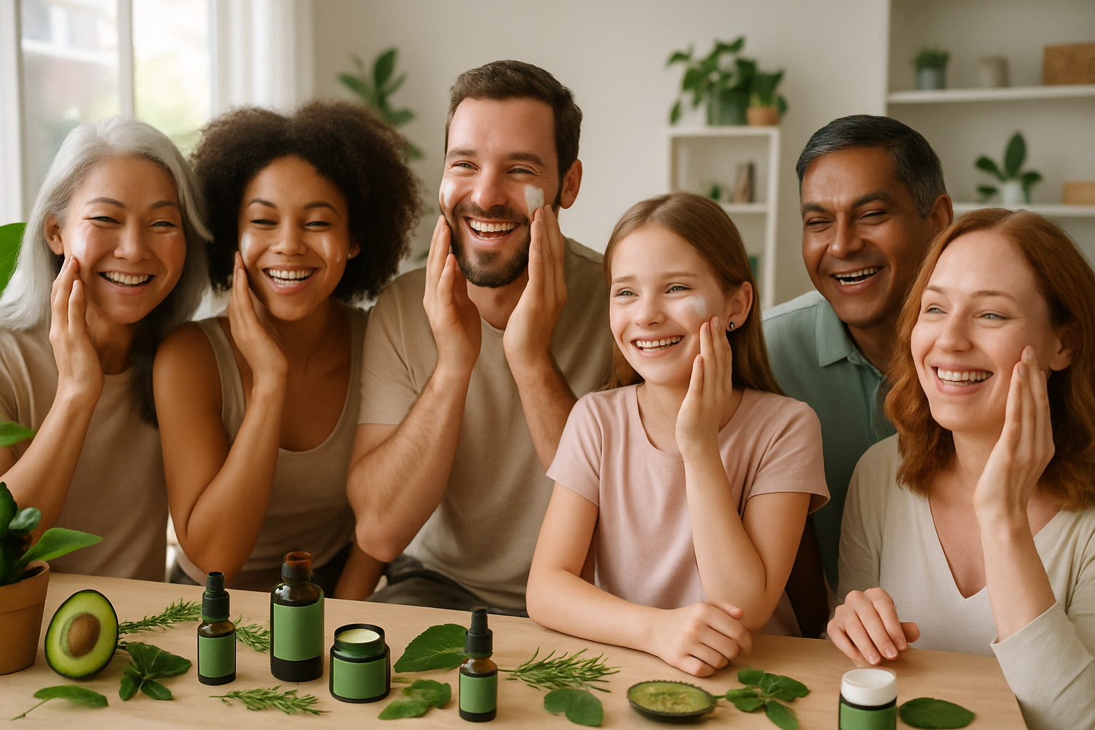 diverse people applying plant-based skincare products - natural skincare benefits