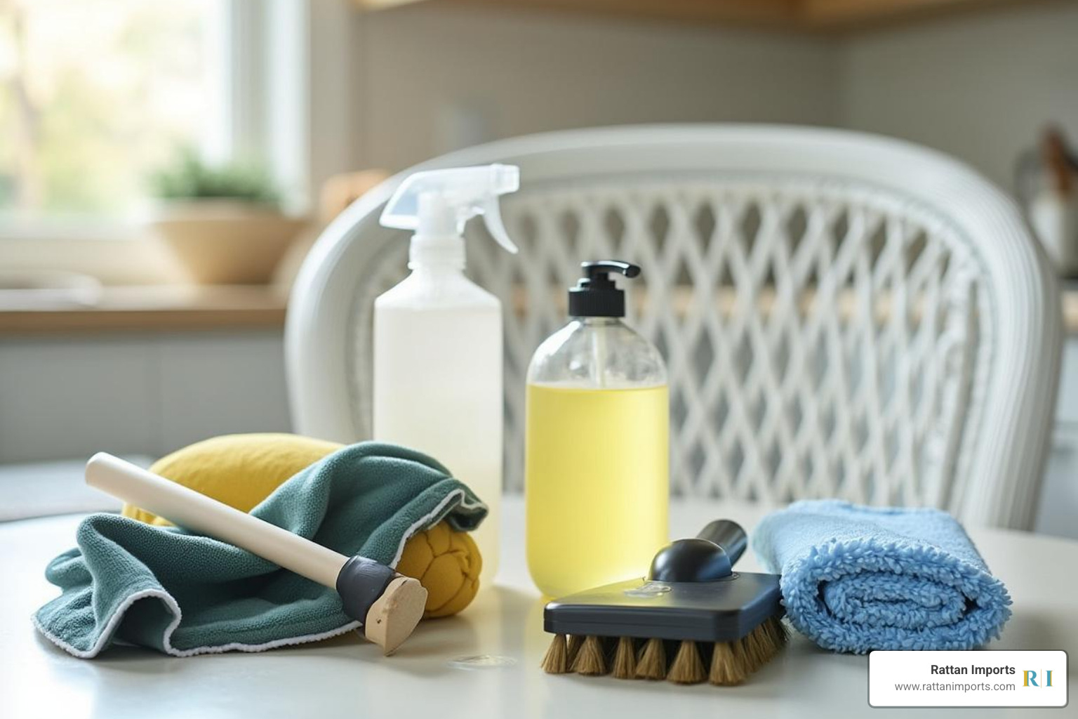 Essential cleaning supplies and tools for maintaining white wicker furniture - white wicker kitchen chairs