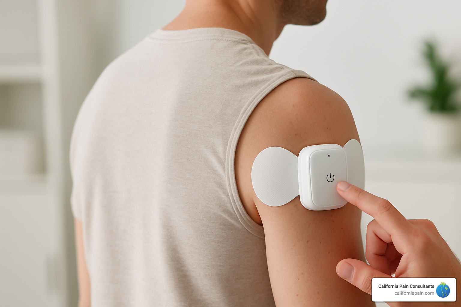 Patient using a modern wearable pain relief device - non surgical pain relief