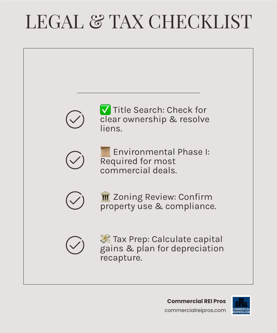 infographic: legal and tax checklist for commercial property cash sales - Commercial property cash offer infographic checklist-light-beige
