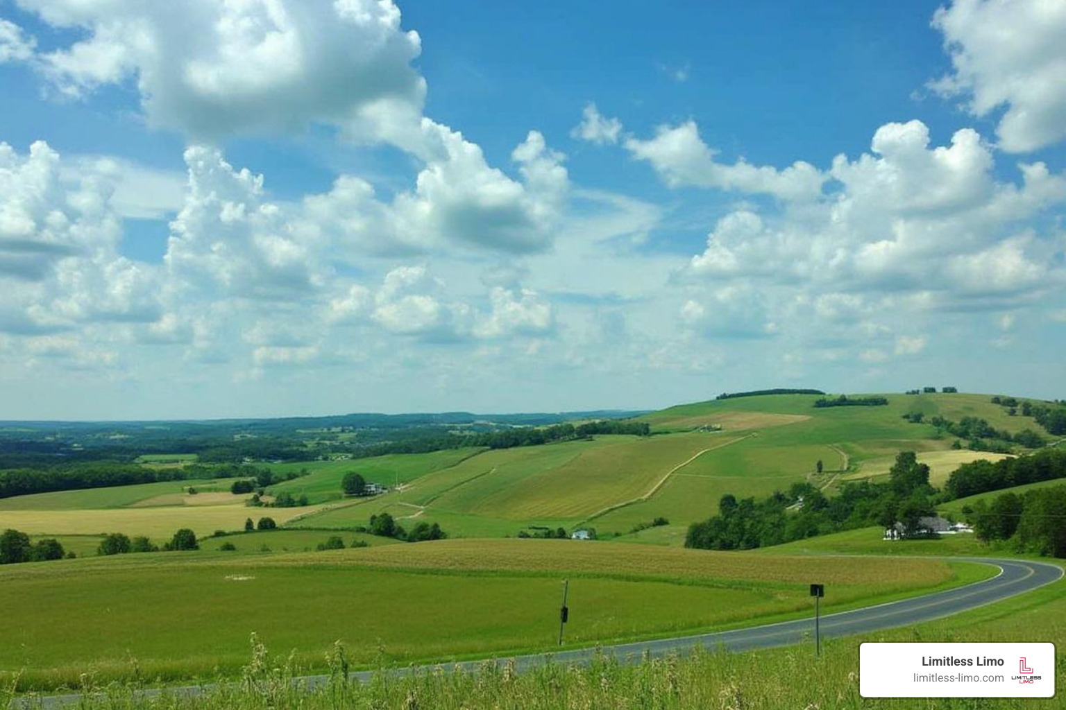 scenic kentucky countryside with rolling hills - bourbon trail bus tours