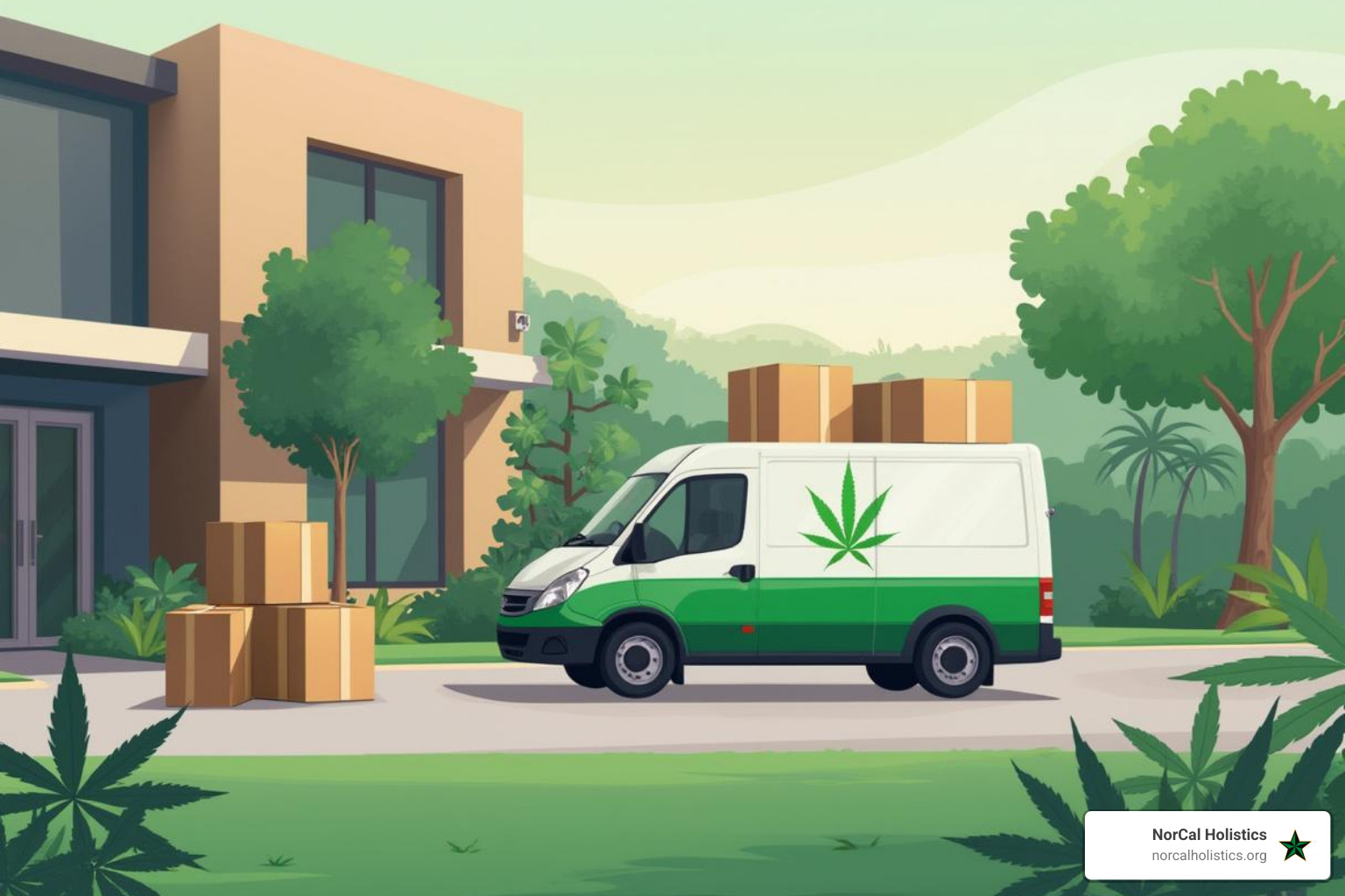 Professional cannabis delivery setup showing discreet packaging, secure transport, and customer service materials - Roseville marijuana delivery