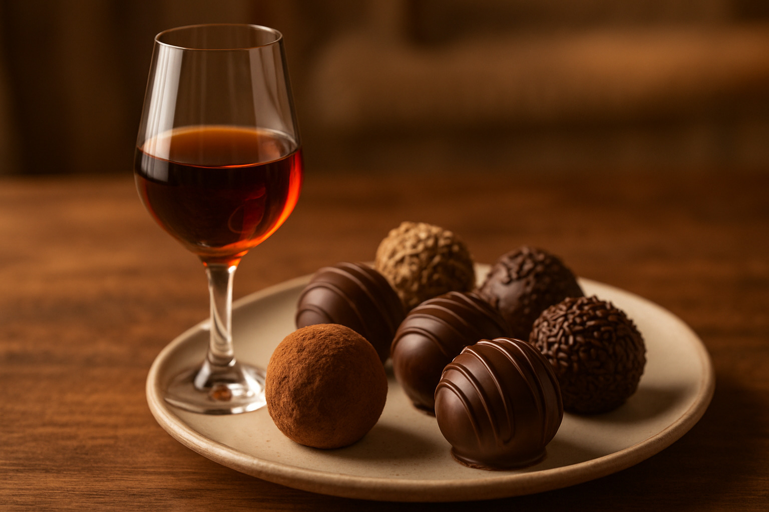 Chocolate truffles with a glass of Tawny Port - Food and wine pairings