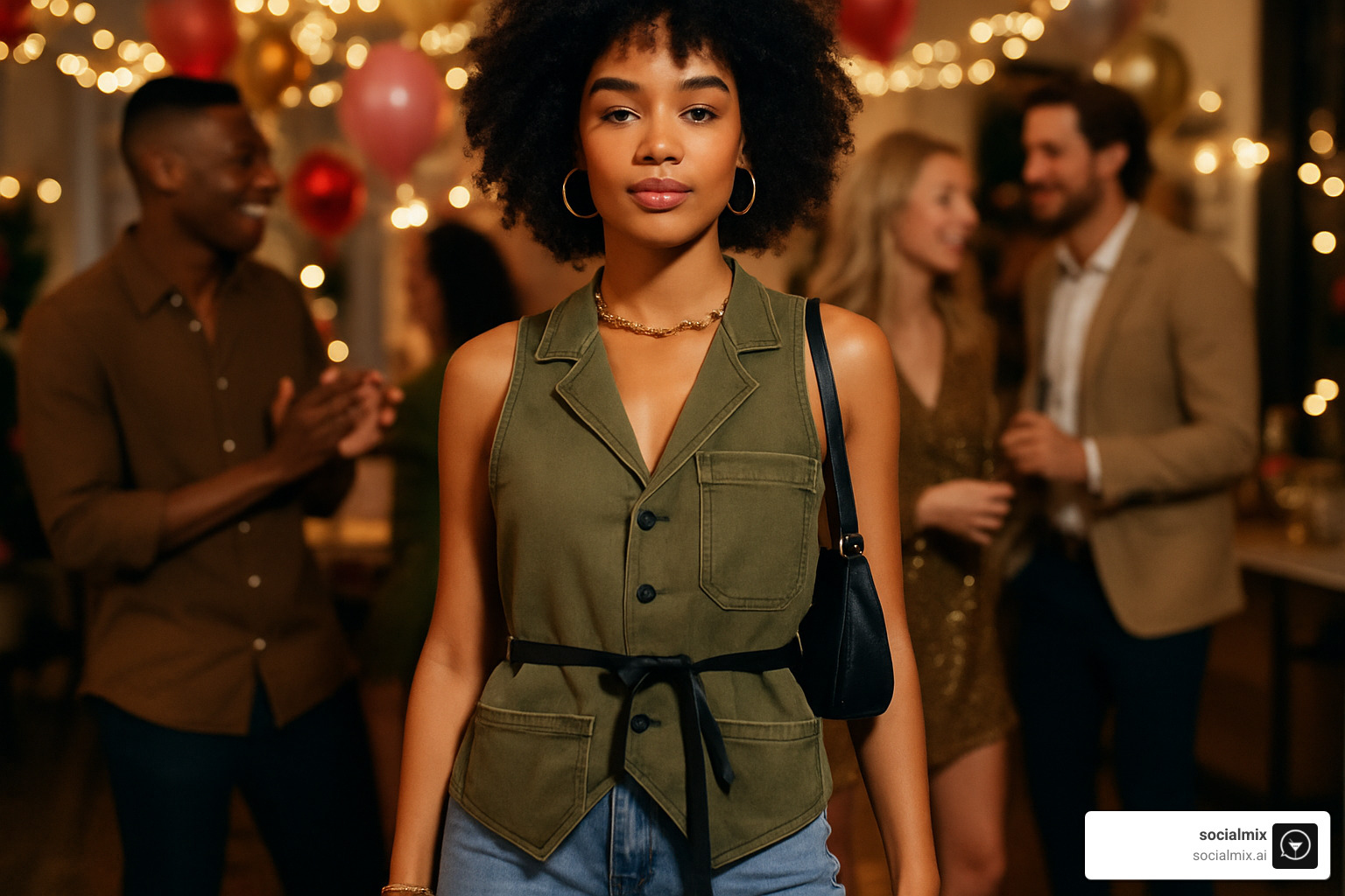 Upcycled bar apron transformed into a stylish vest - party outfit inspiration