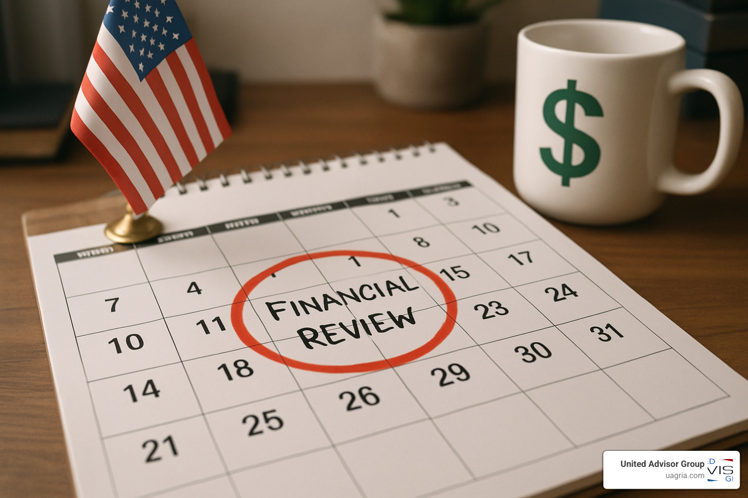 calendar with financial review reminder marked - how to make a long term financial plan