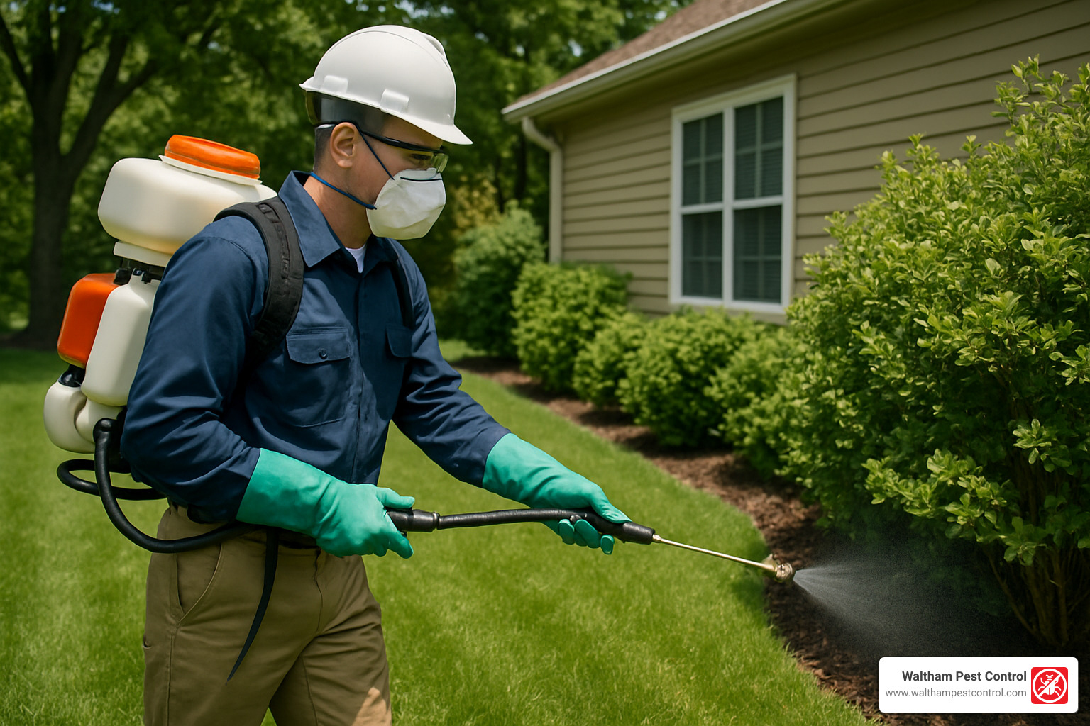 technician applying perimeter barrier - professional tick spray for yard