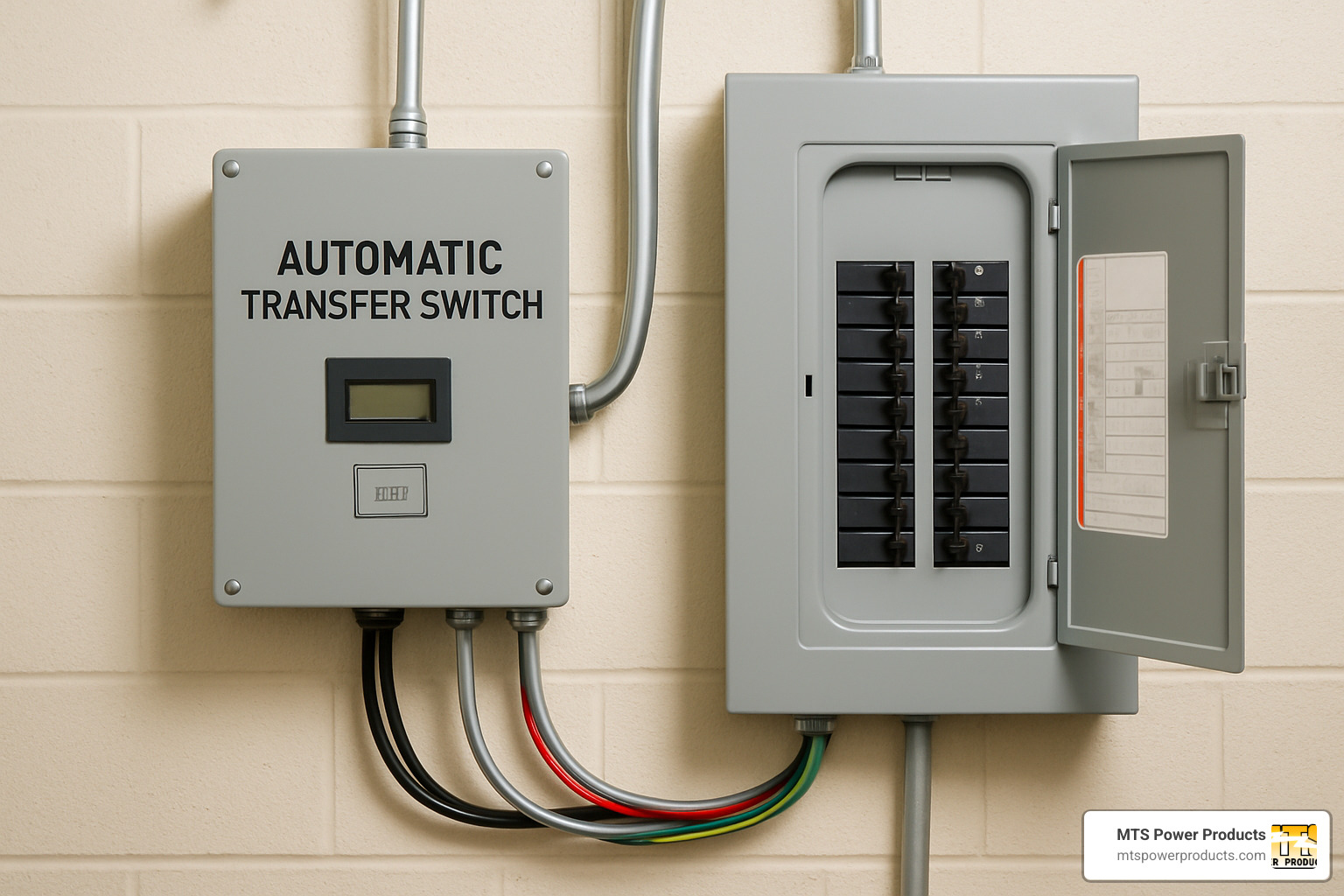 automatic transfer switch installation beside electrical breaker panel - automatic power transfer switch for generator