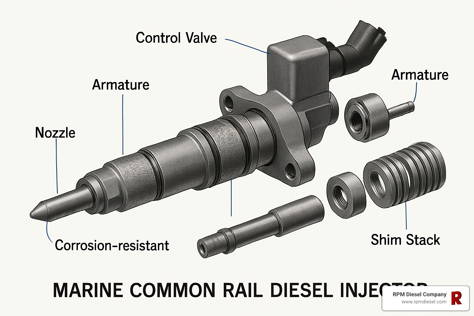 marine common rail injector components exploded view - common rail diesel injector repair and service