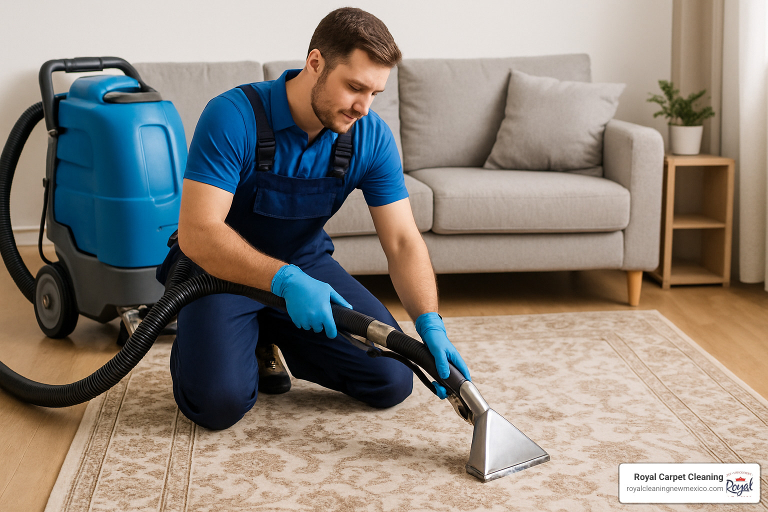 Certified technician examining rug fibers under magnification during quality inspection - area rug carpet cleaning services